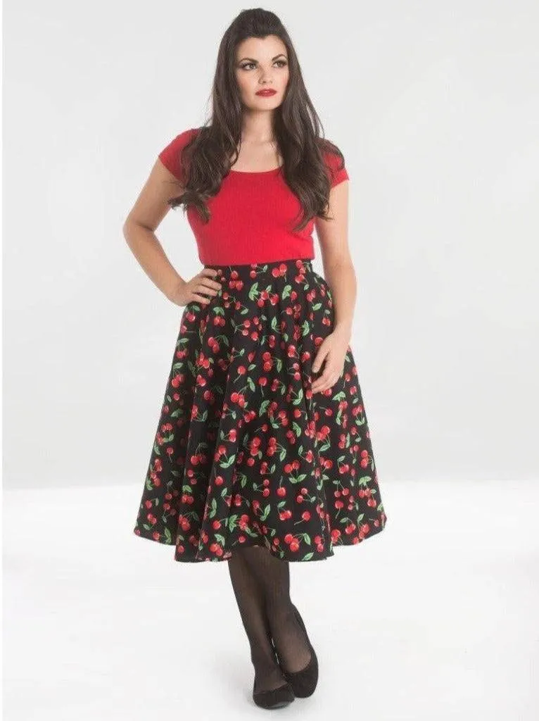 Hell Bunny Sweetie Cherry Print Skirt Black