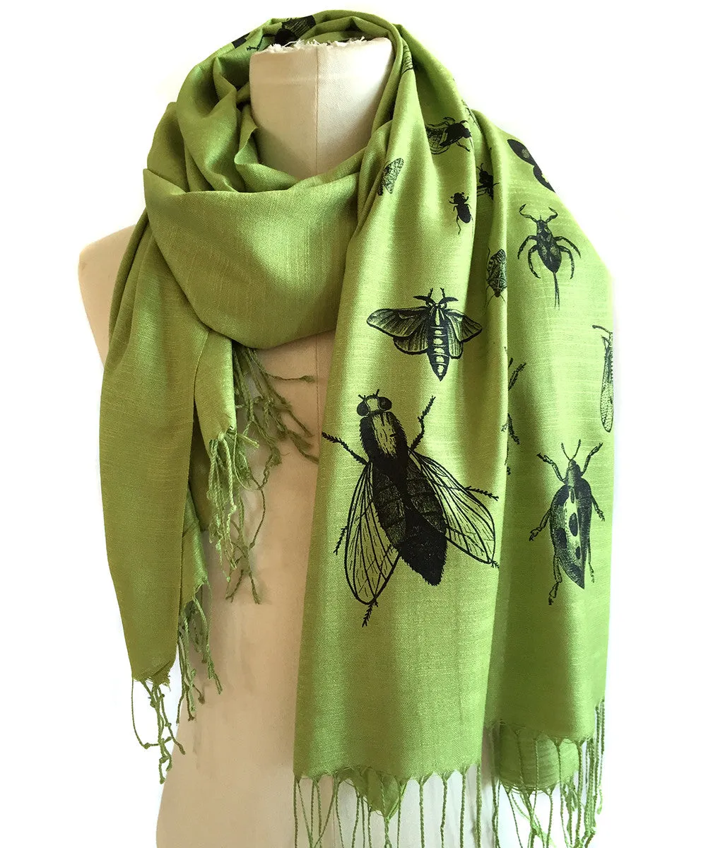 Insect Scarf. Bug print linen weave pashmina