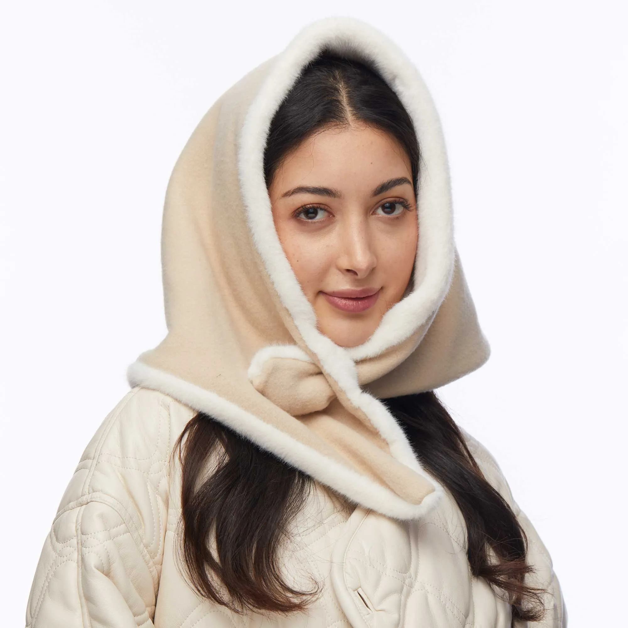 IVORY FAUX FUR BONNET SCARF