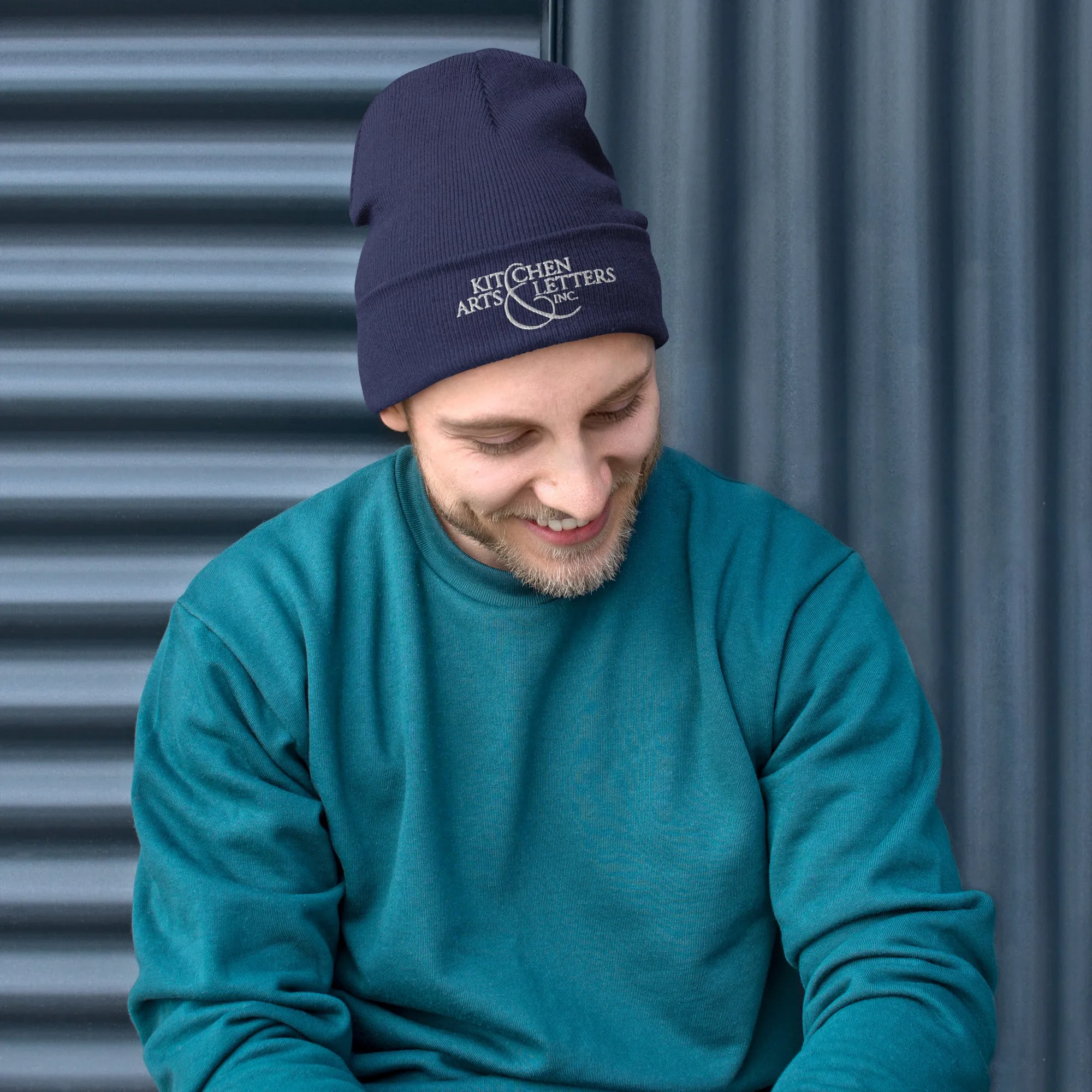 KAL Knit Cap in Navy with White Embroidery