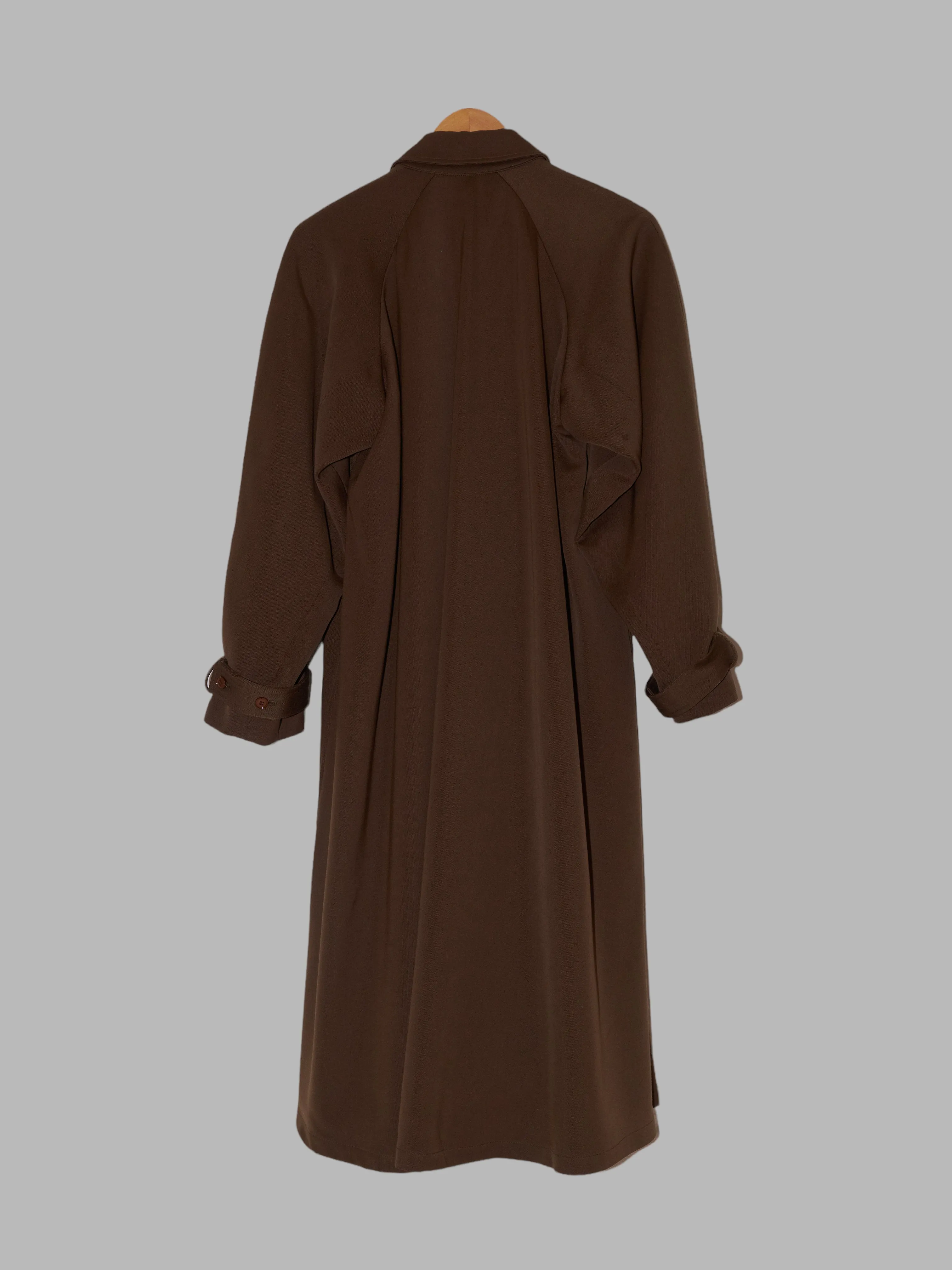 Kenzo Paris 1980s brown wool gabardine flared gown coat