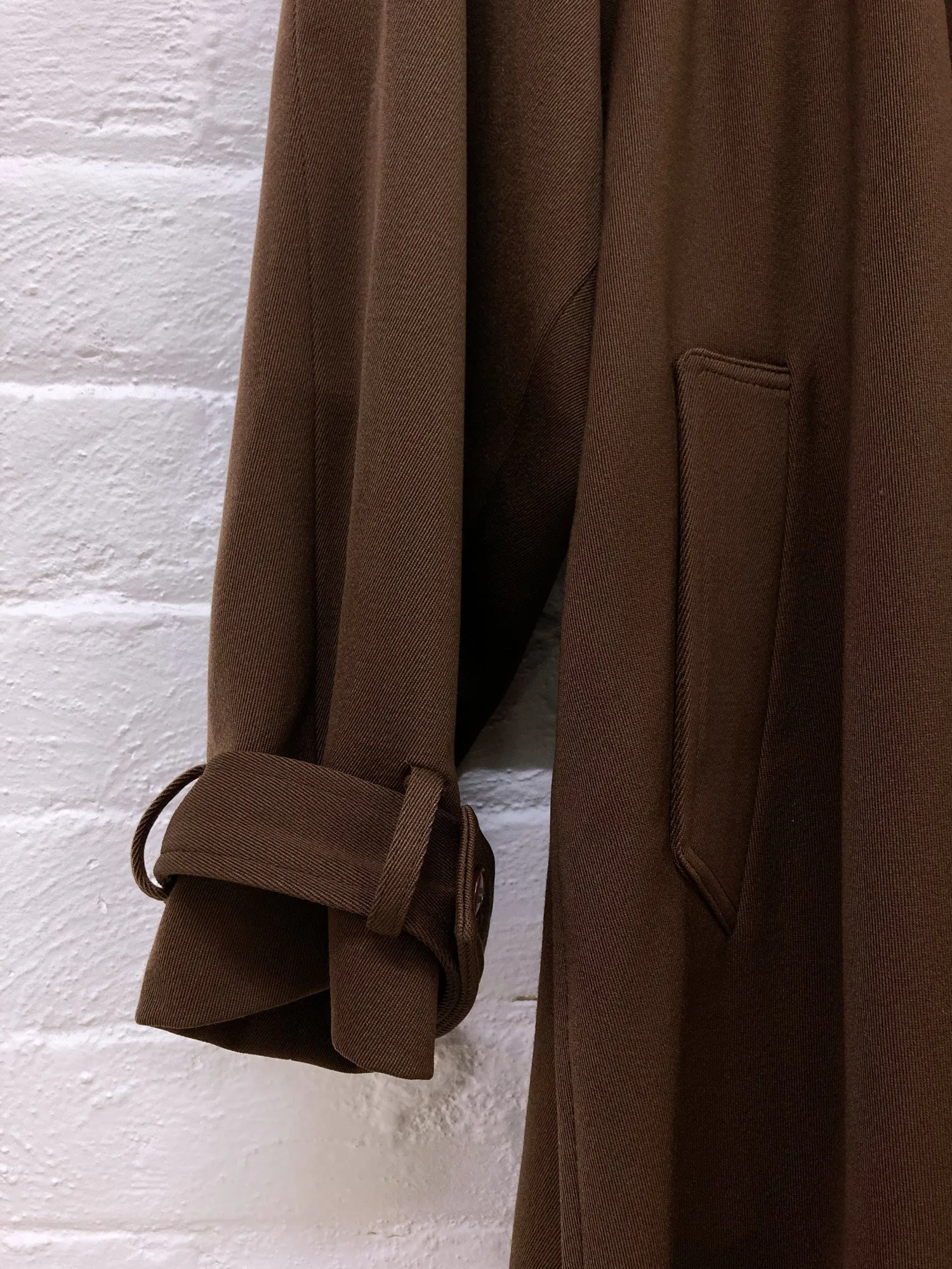 Kenzo Paris 1980s brown wool gabardine flared gown coat