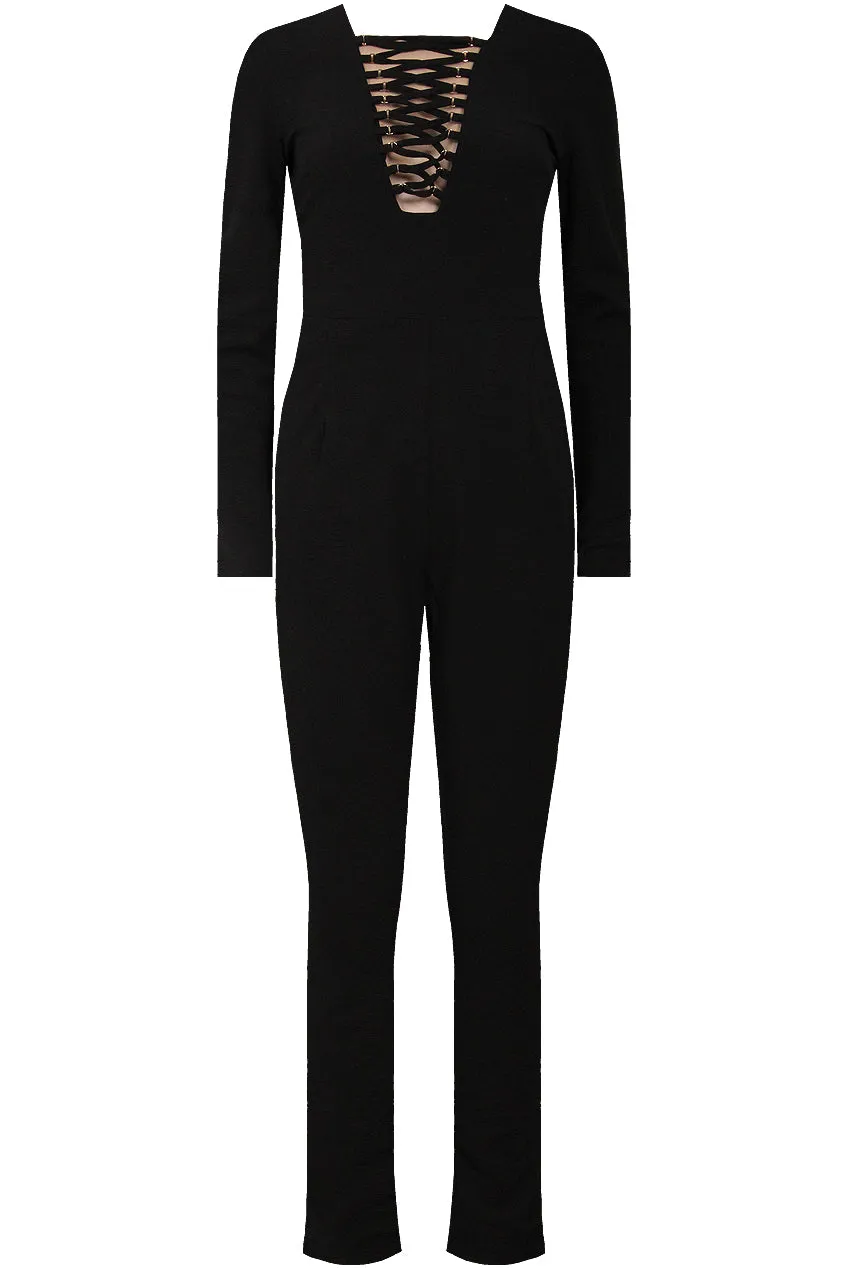 Kim Black Lace Tie Up Jumpsuit