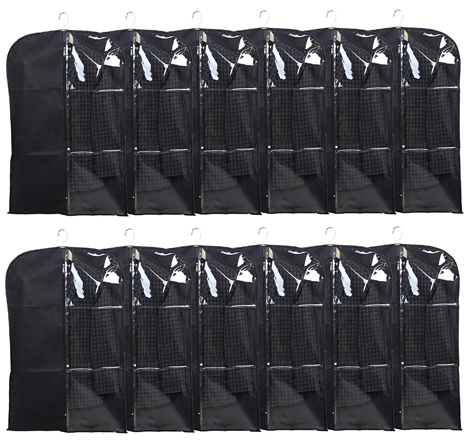 Kuber Industries Half Transparent 12 Piece Non Woven Men's Coat Blazer Cover, Black