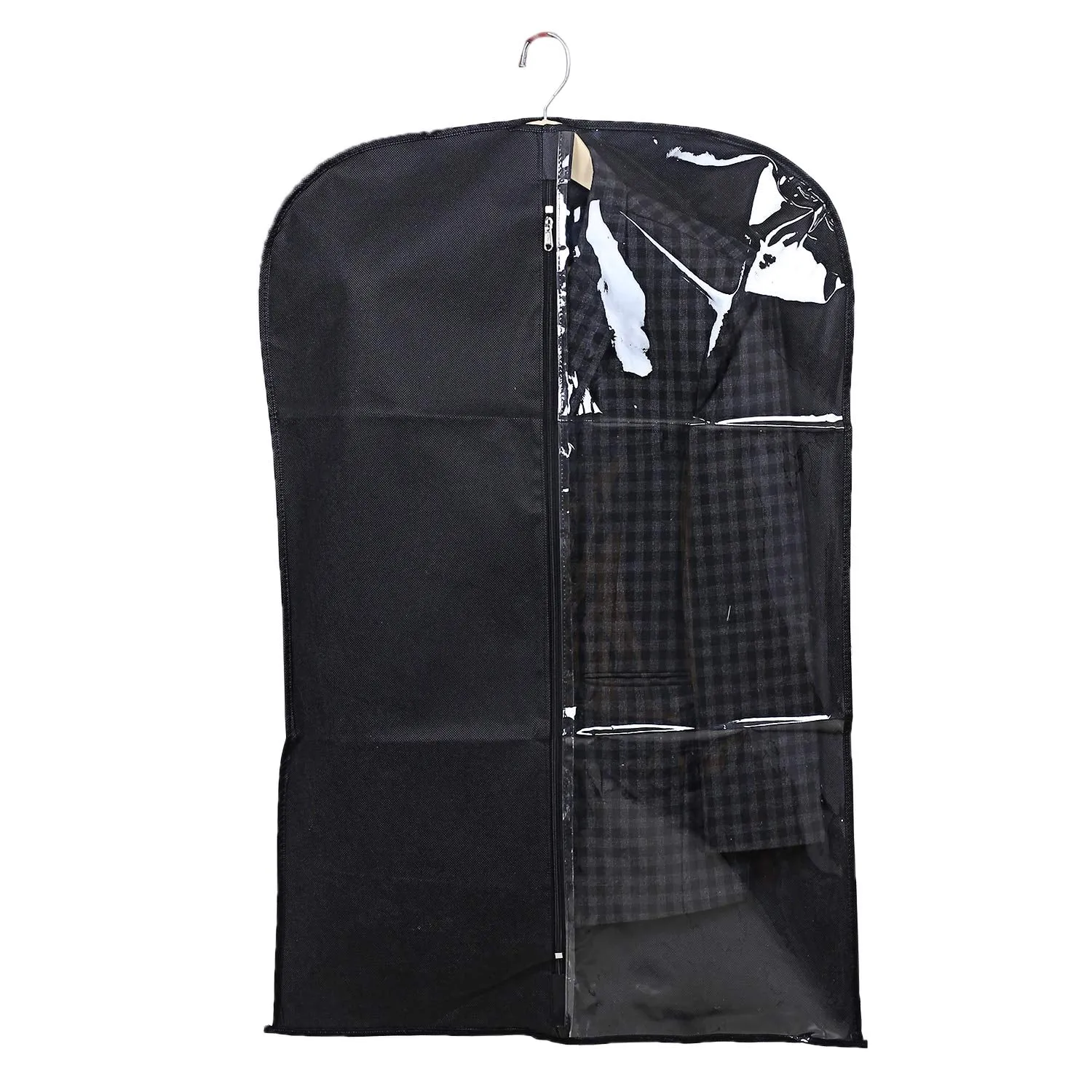 Kuber Industries Half Transparent 12 Piece Non Woven Men's Coat Blazer Cover, Black