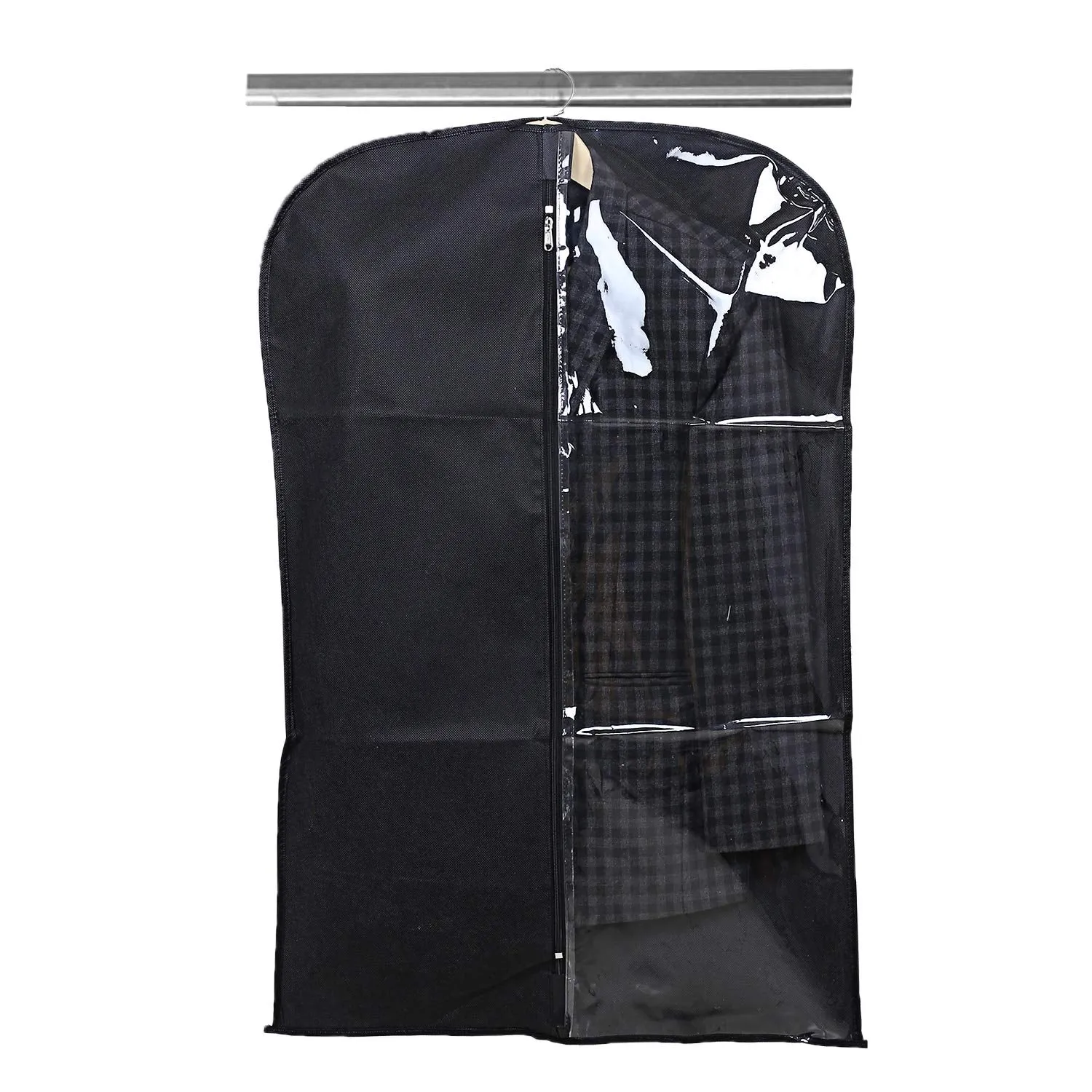 Kuber Industries Half Transparent 12 Piece Non Woven Men's Coat Blazer Cover, Black