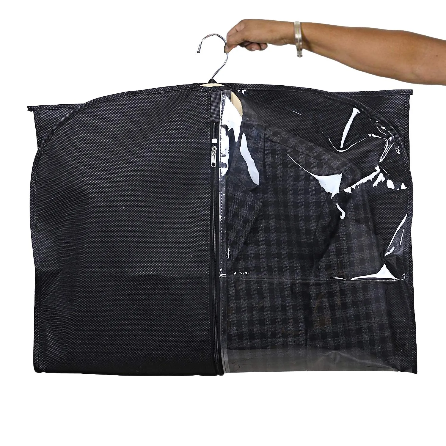 Kuber Industries Half Transparent 12 Piece Non Woven Men's Coat Blazer Cover, Black