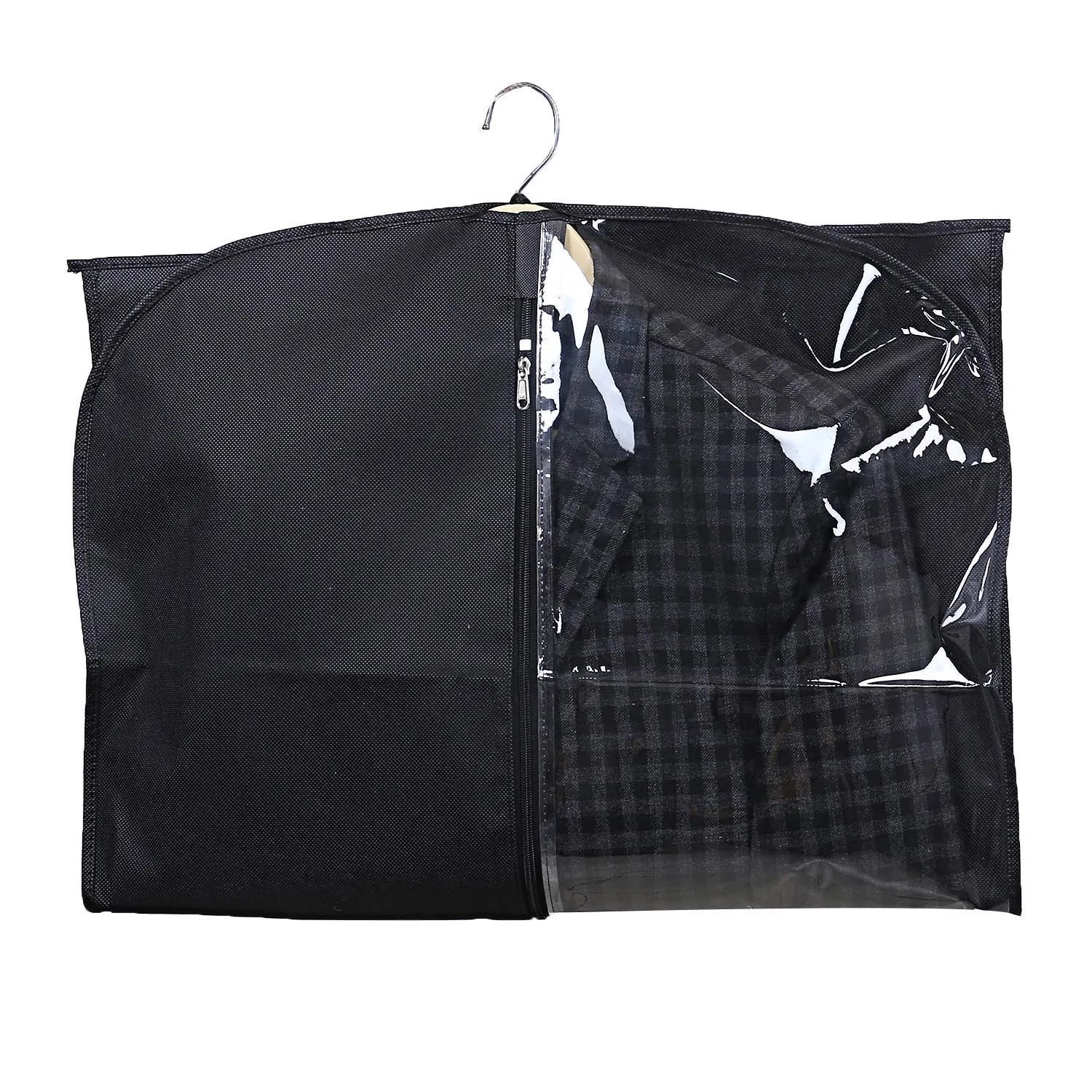 Kuber Industries Half Transparent 12 Piece Non Woven Men's Coat Blazer Cover, Black