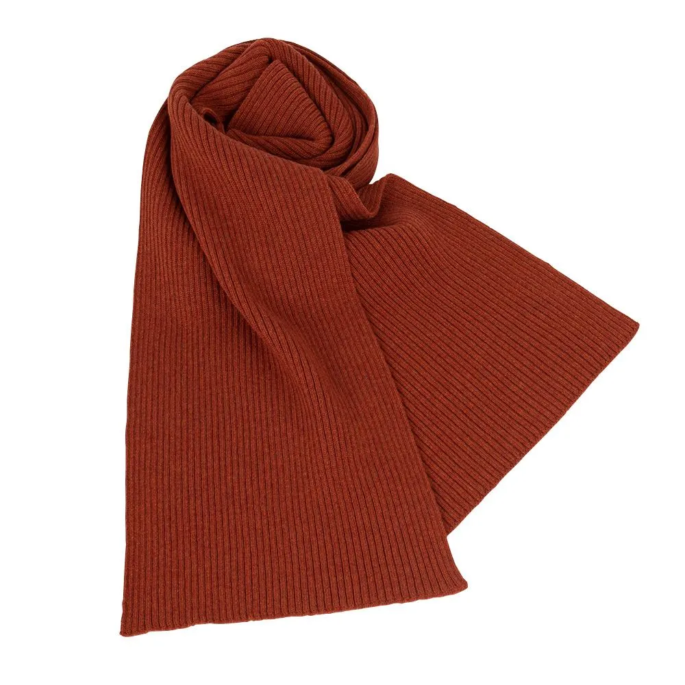 Lambswool Ribbed Scarf - Burnt Orange