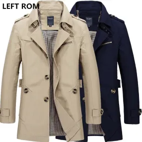 LEFT ROM 2018 New Fashion men are upscale in winter slim Fit Casual trench coat/male pure color Pure cotton long jackets S-5XL