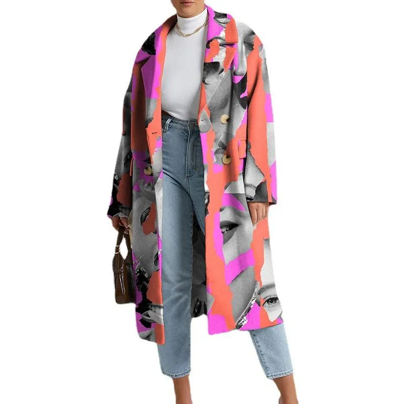 Leisure Fashion Floral Print Turnover Collar Overcoat