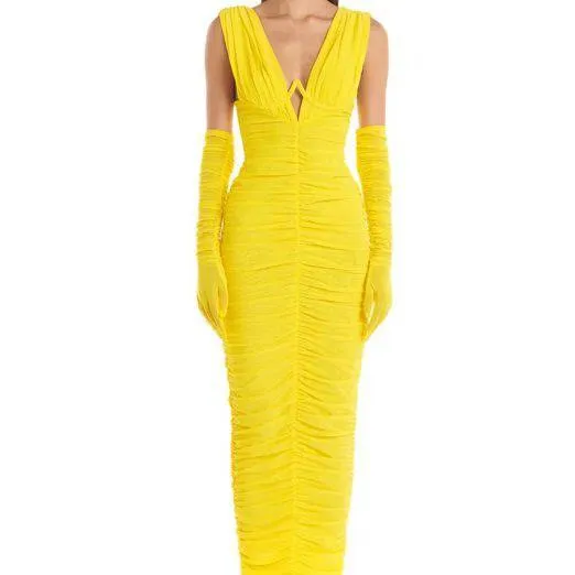 Lexi V Neck Ruche Maxi Dress