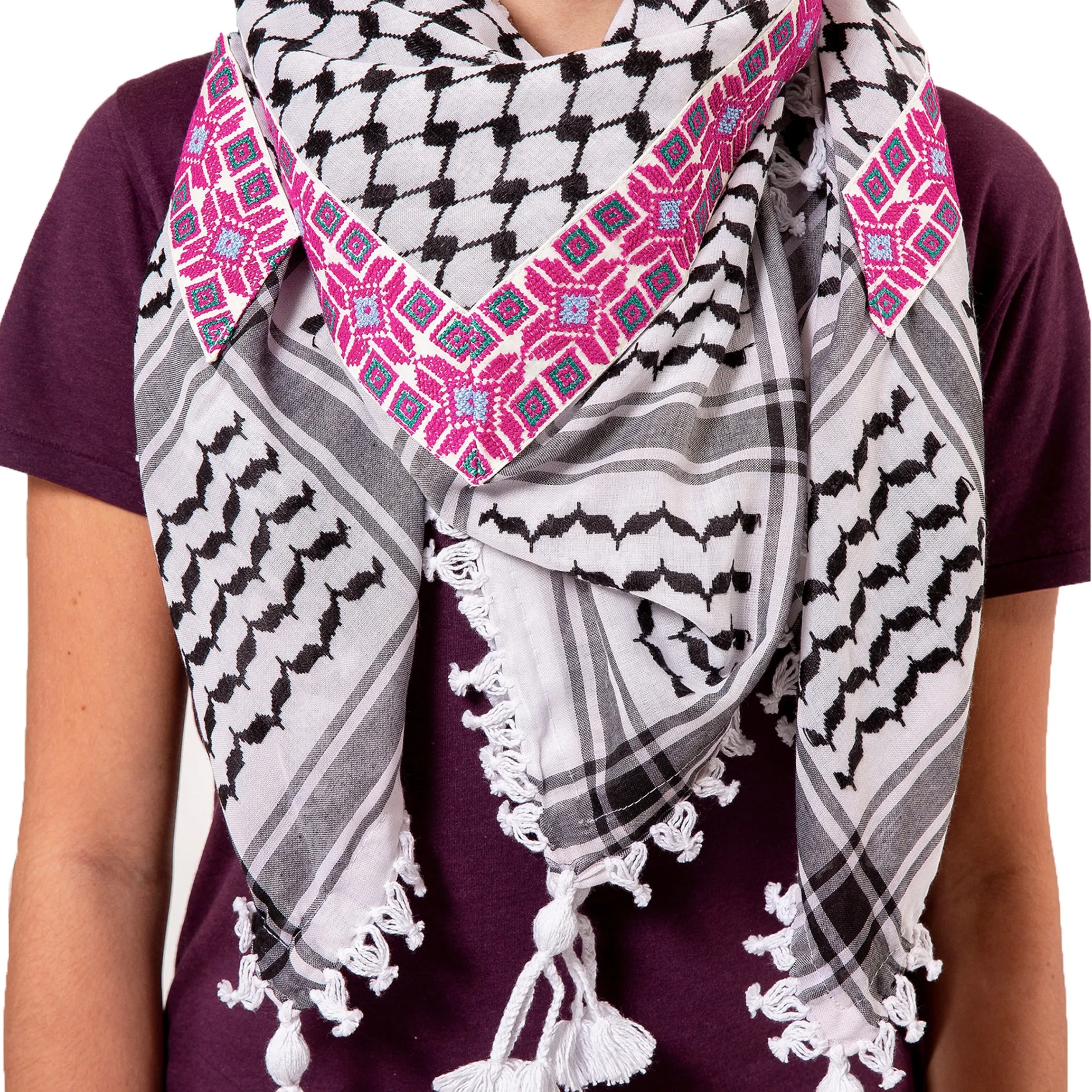 LINDA BLACK & WHITE KEFFIYEH CROSS