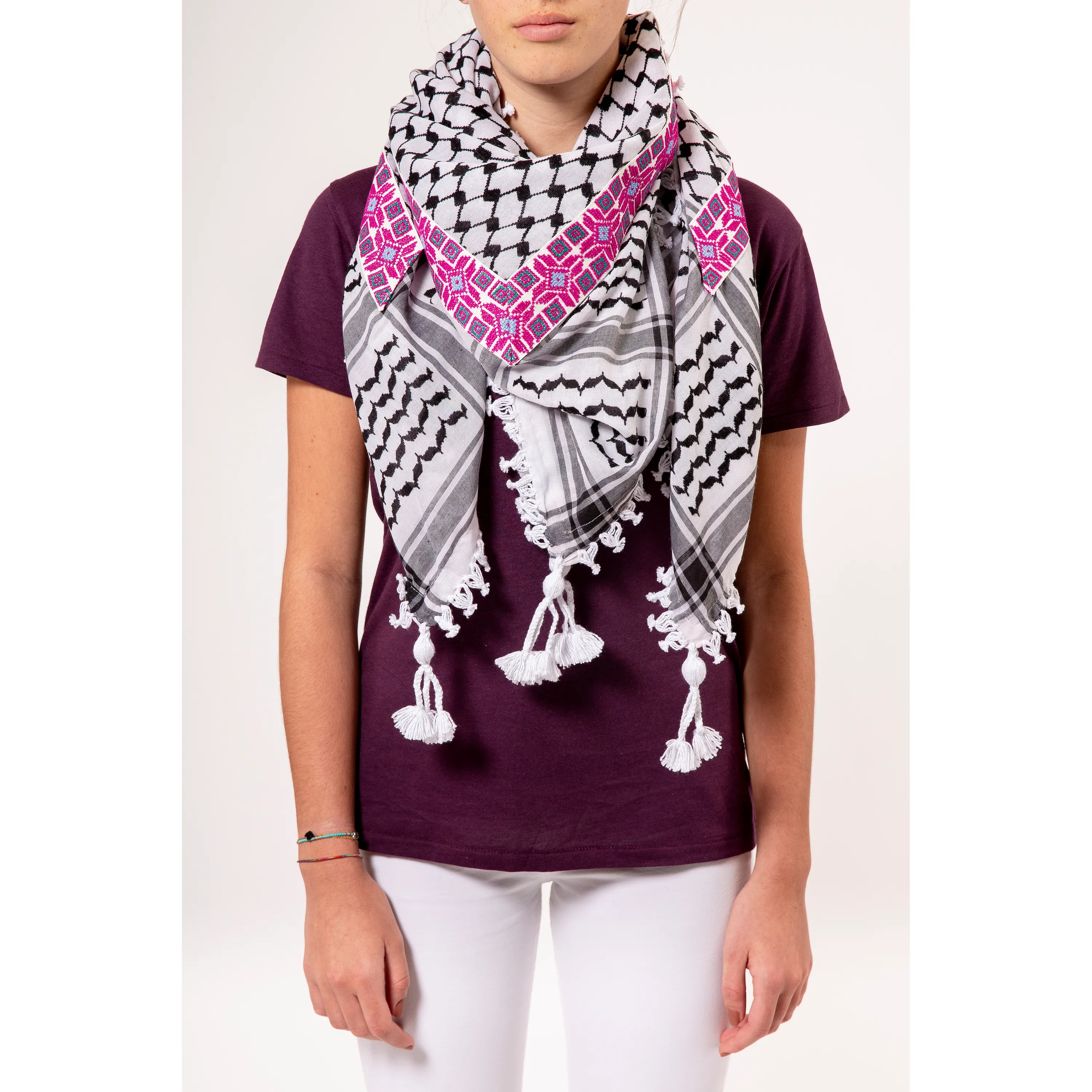 LINDA BLACK & WHITE KEFFIYEH CROSS