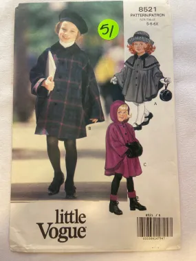 Little Vogue 8521 Pattern UNCUT Childrens' Cape Sizes 2-6X