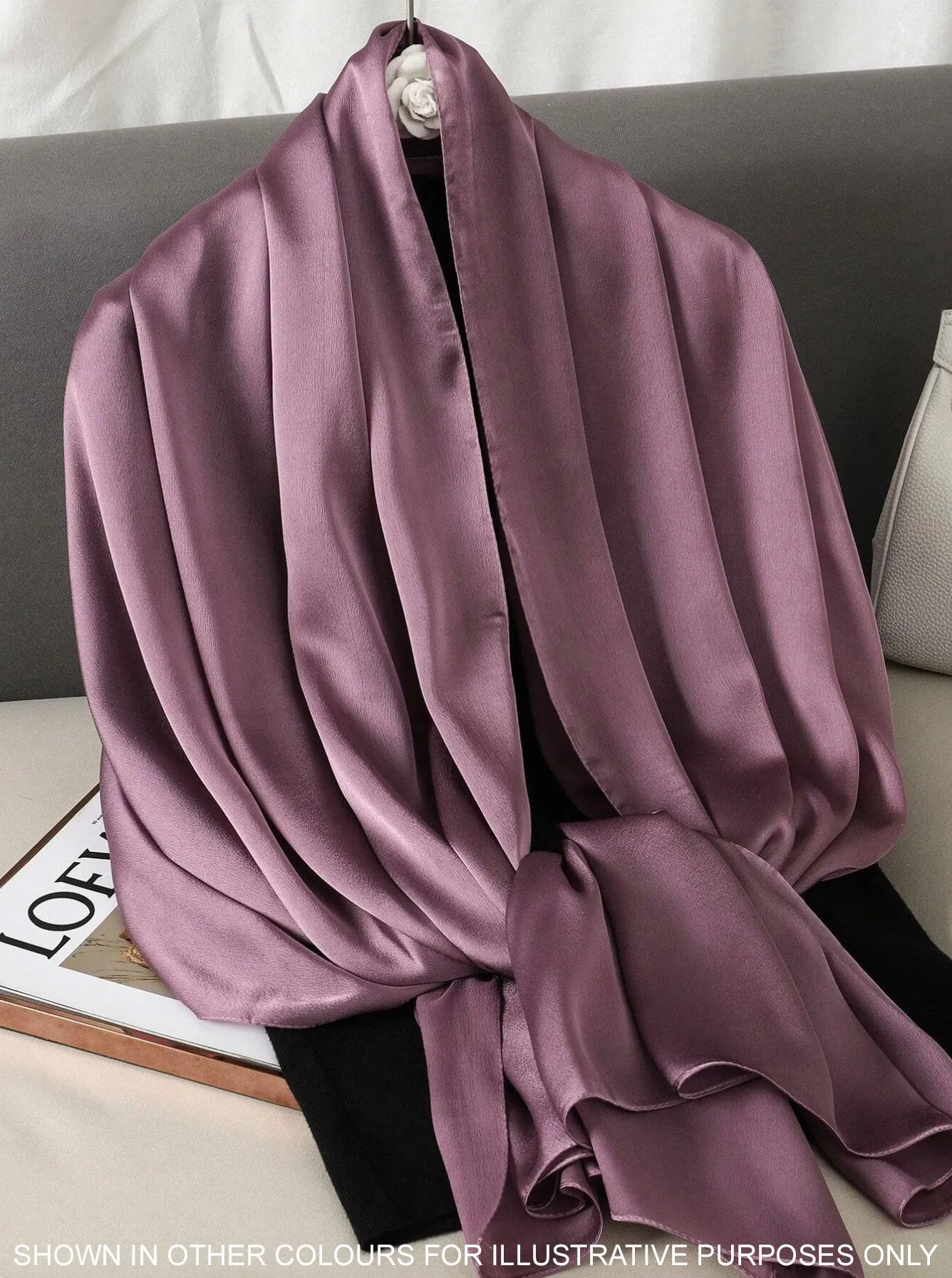 LONG PLAIN DARK GREY SATIN SCARF SHAWL WRAP