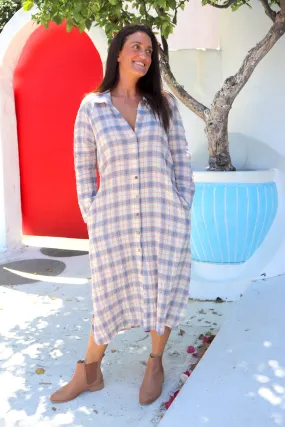 Long Shirt Dress in Blue Check