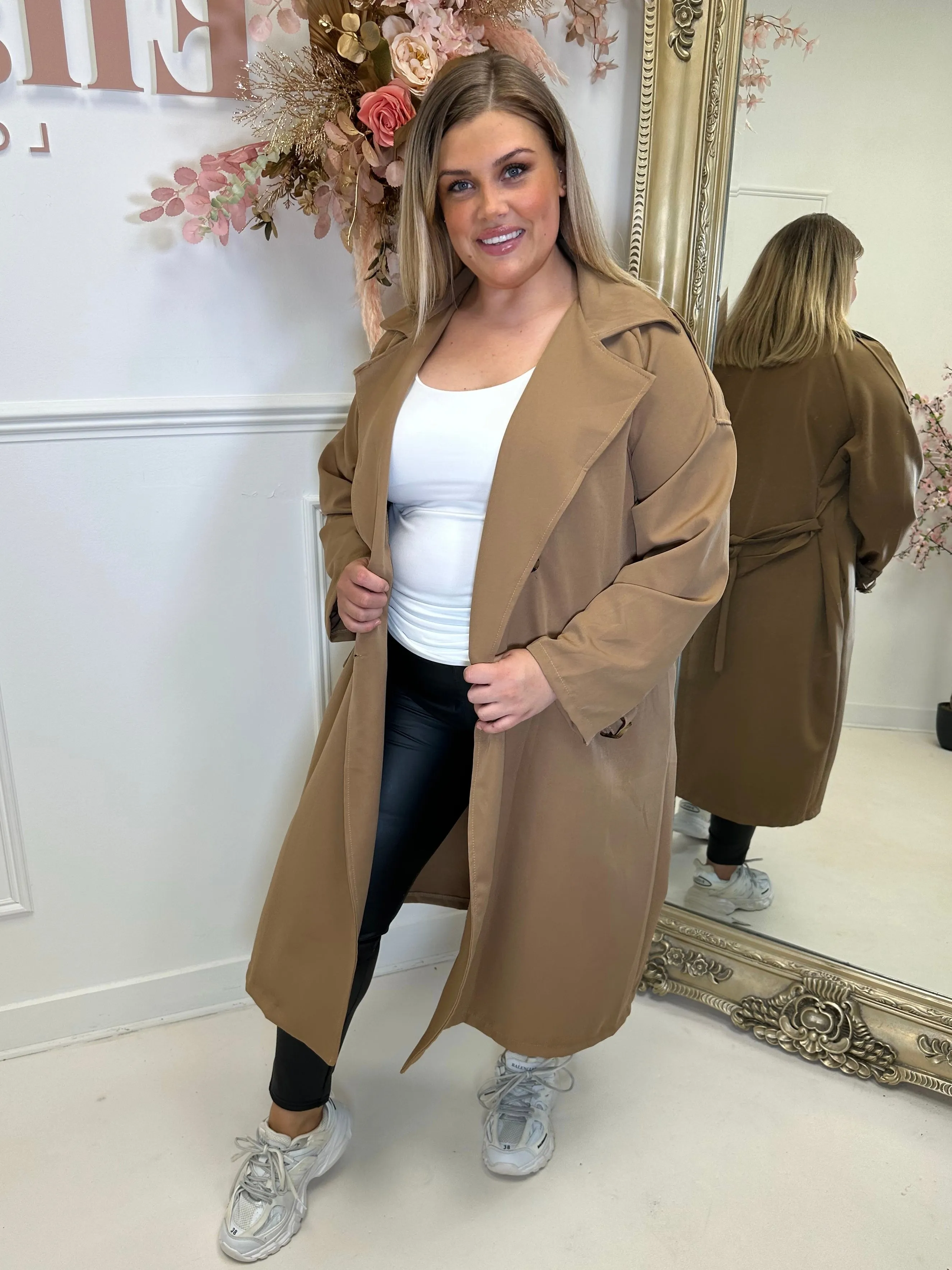 Macy Camel Double Breasted Lightweight Trench Coat