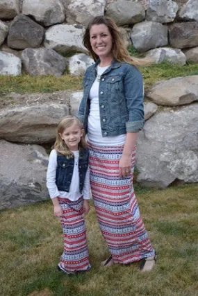 Maxi Skirt Mommy - Red/Blue/White Aztec