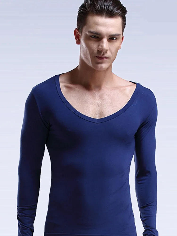 Mens Ultra Soft Low Cut V-Neck Thermal Shirt