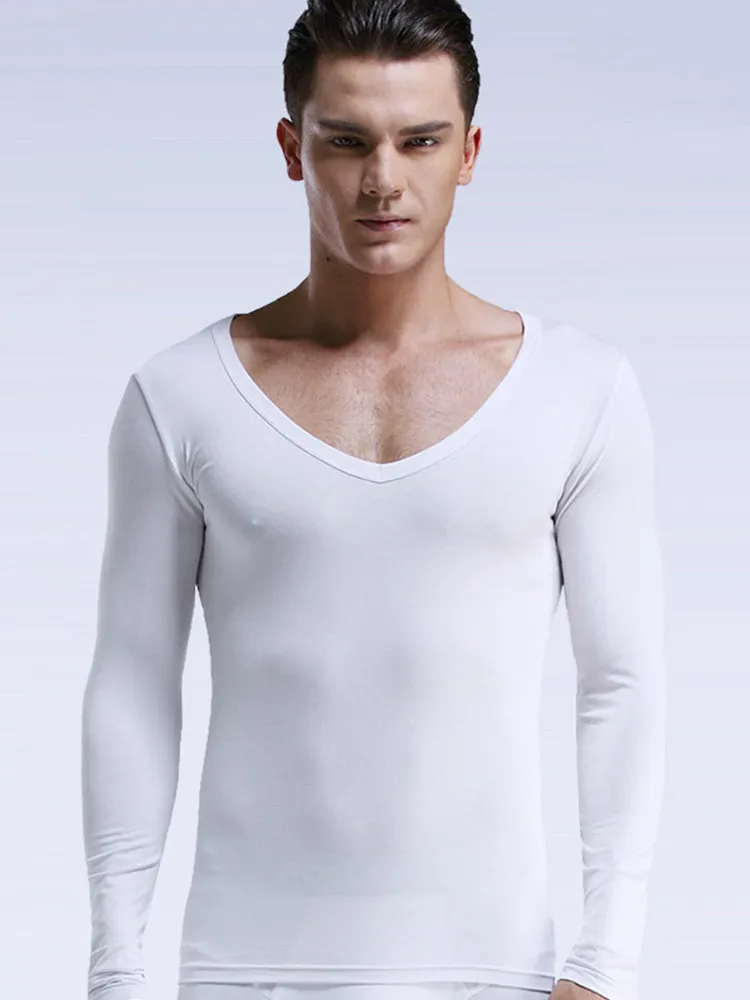 Mens Ultra Soft Low Cut V-Neck Thermal Shirt