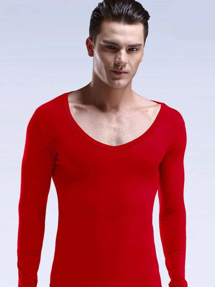 Mens Ultra Soft Low Cut V-Neck Thermal Shirt