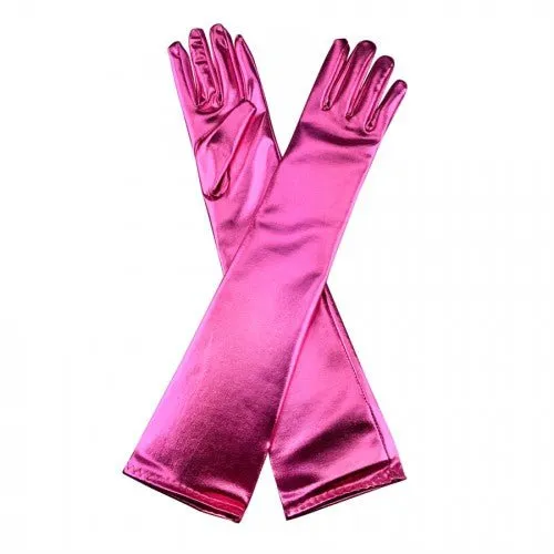 Metallic Elbow Long Gloves - Hot Pink