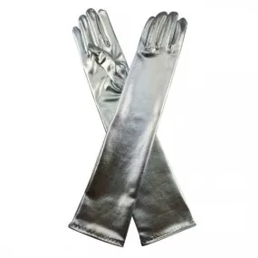 Metallic Elbow Long Gloves - Silver