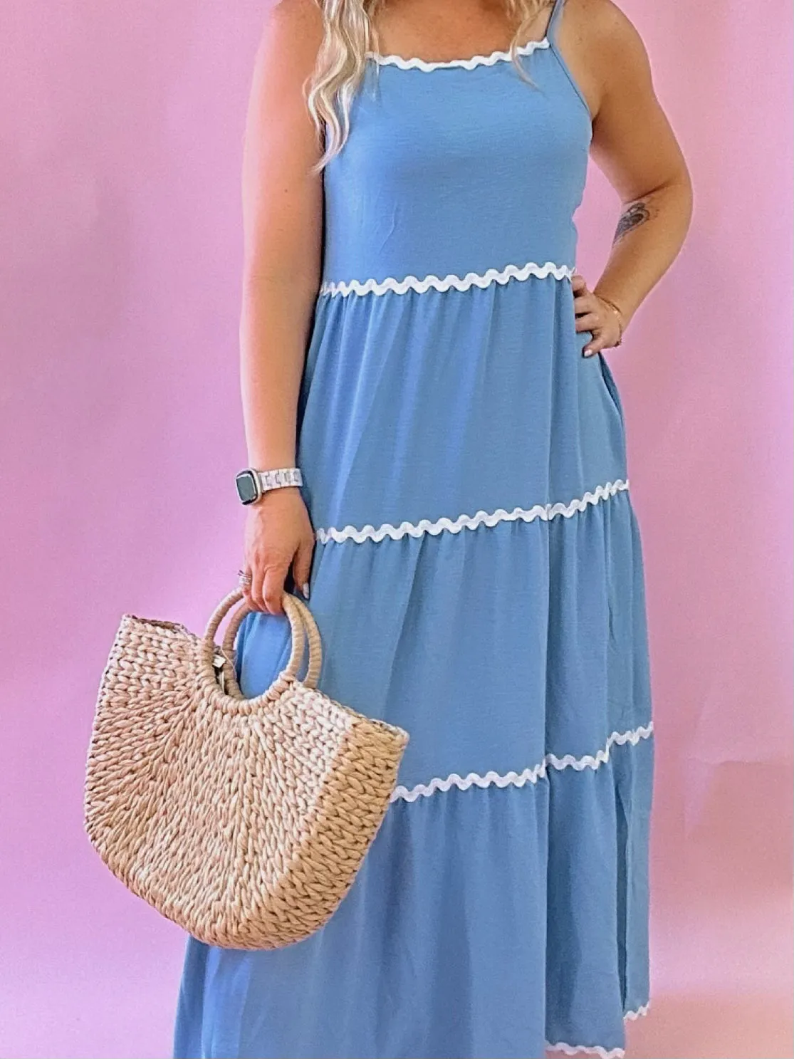 Monika Tiered Colorblock Midi Dress in Light Blue