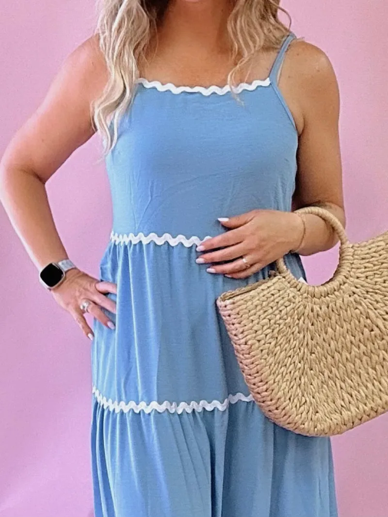 Monika Tiered Colorblock Midi Dress in Light Blue