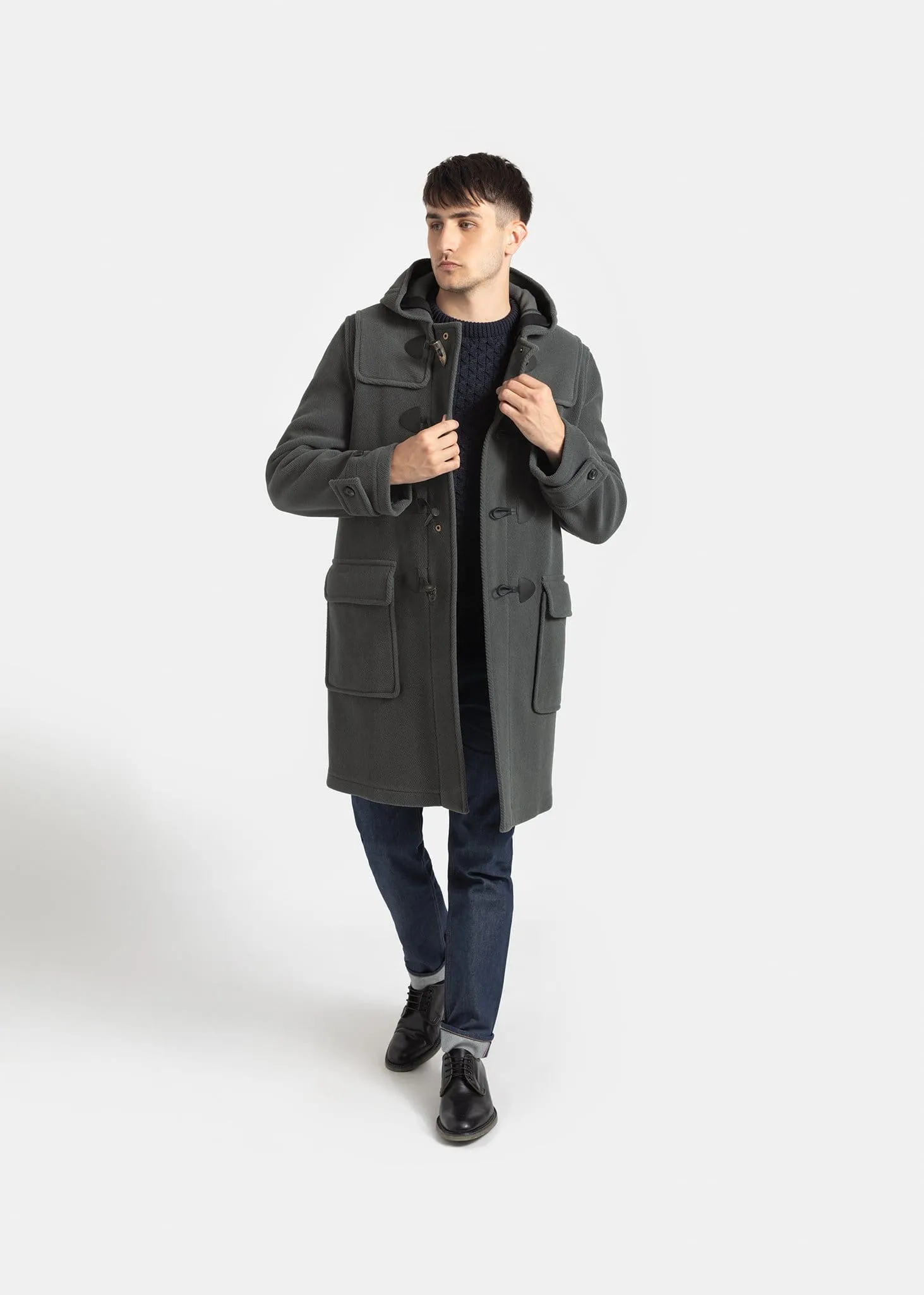 Morris Herringbone Duffle Coat Grey