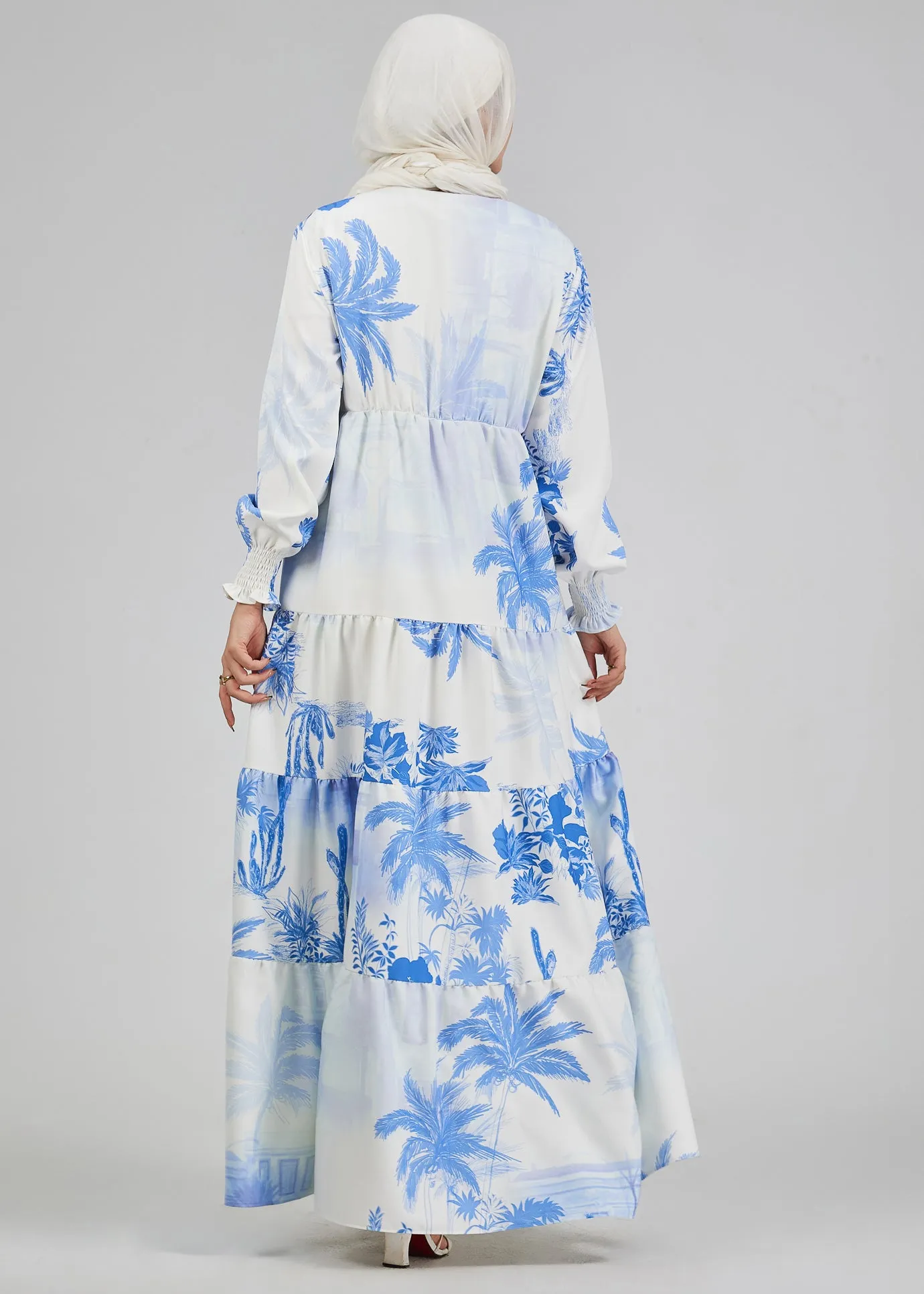 Nadia Tropicana Bliss Crepe Polyester Tiered Maxi Dress in Azure