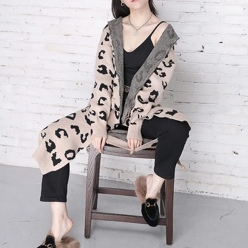 New Leopard Casual Knitting Cardigan Overcoats