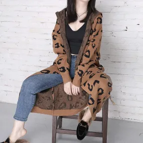 New Leopard Casual Knitting Cardigan Overcoats