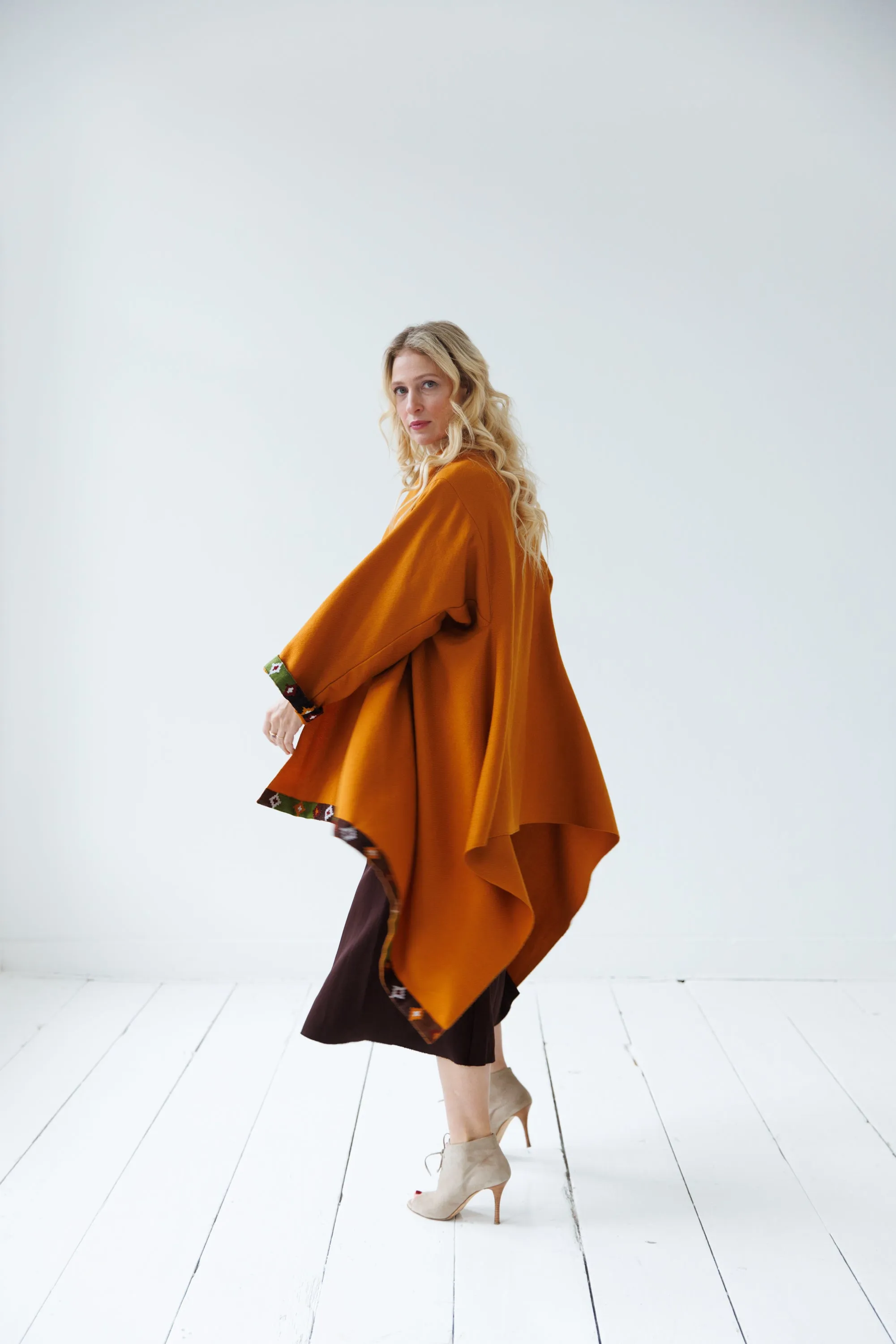 NEW! Wool Cape Coat Cocoon Mustard