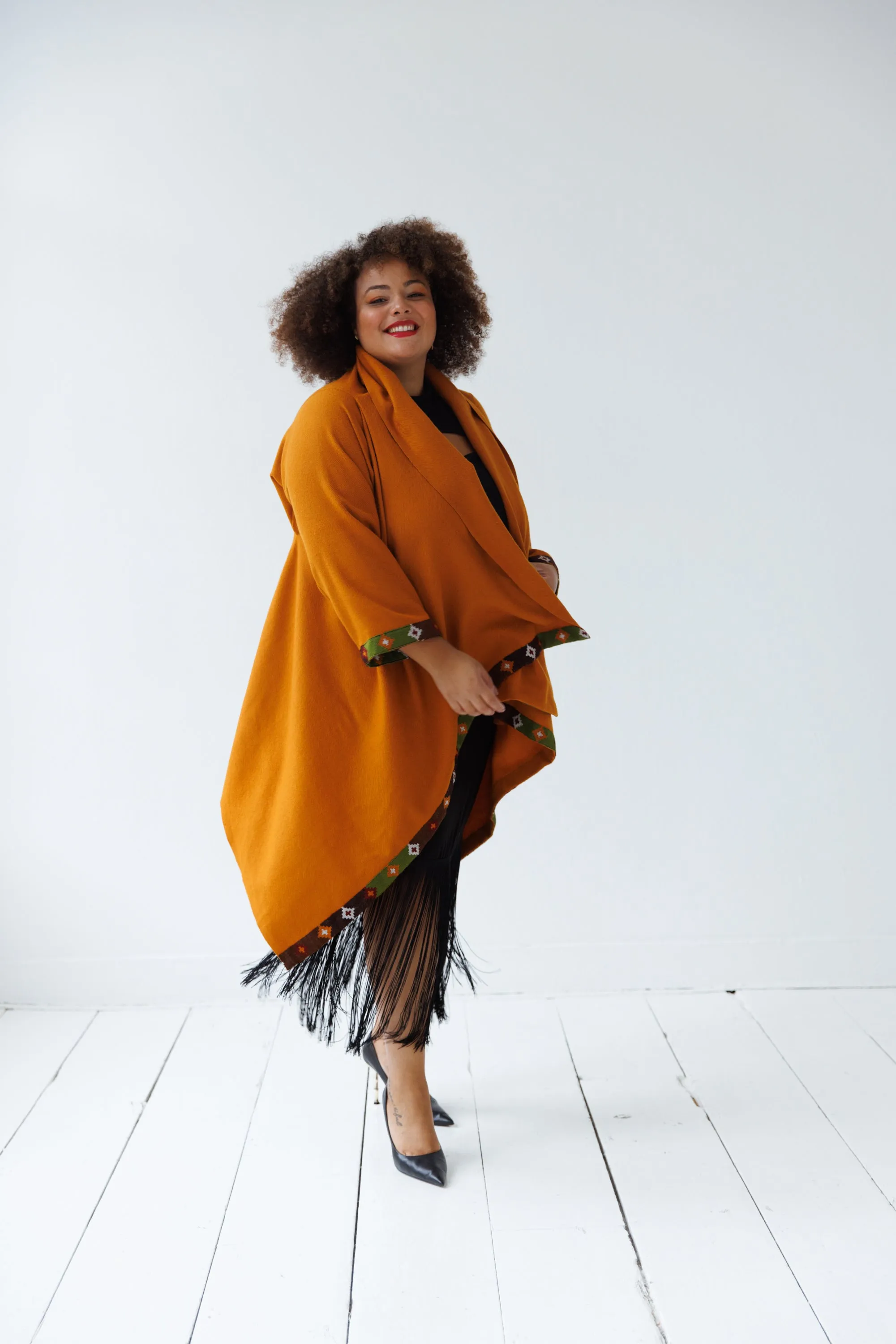 NEW! Wool Cape Coat Cocoon Mustard