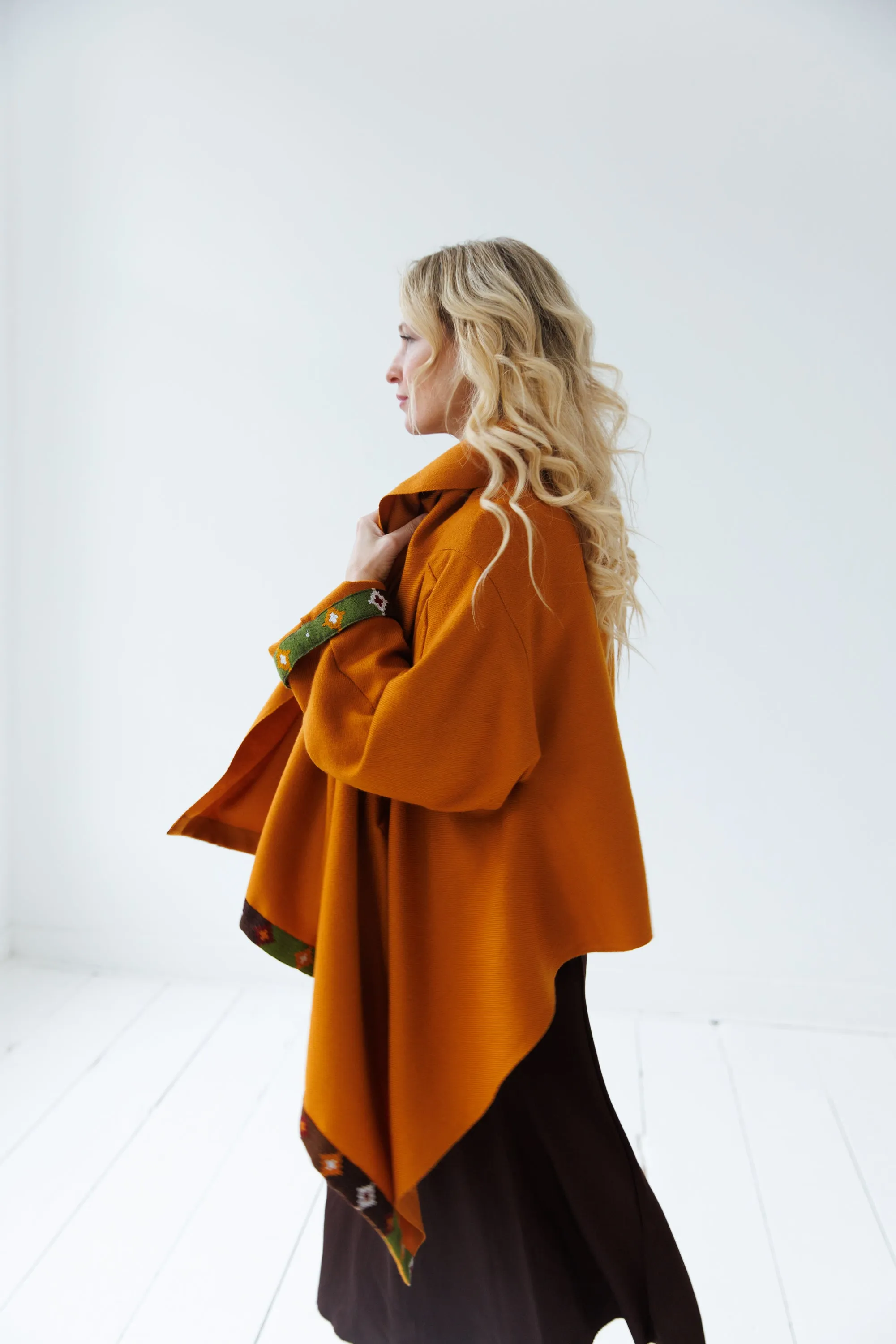 NEW! Wool Cape Coat Cocoon Mustard