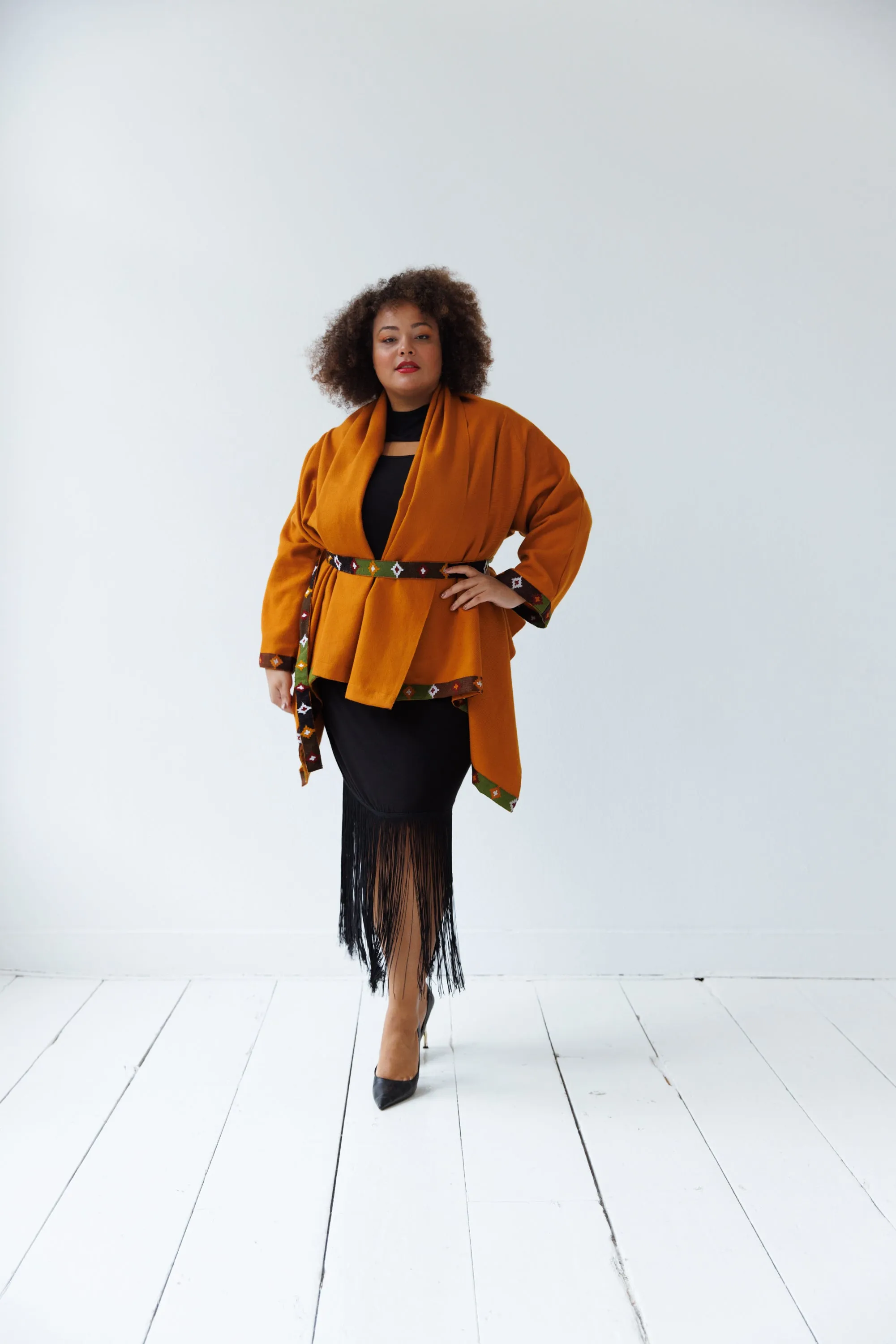 NEW! Wool Cape Coat Cocoon Mustard