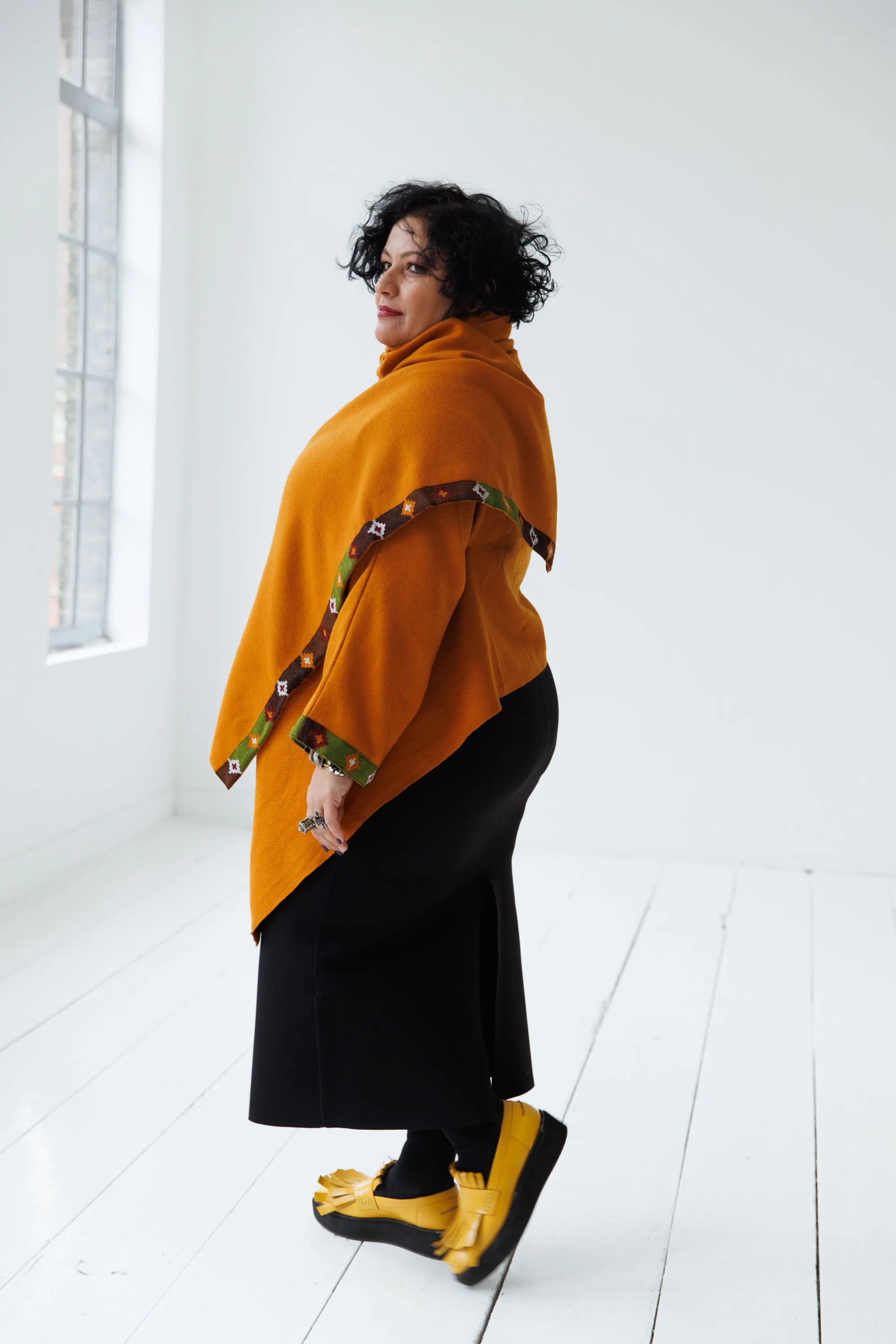 NEW! Wool Cape Coat Cocoon Mustard