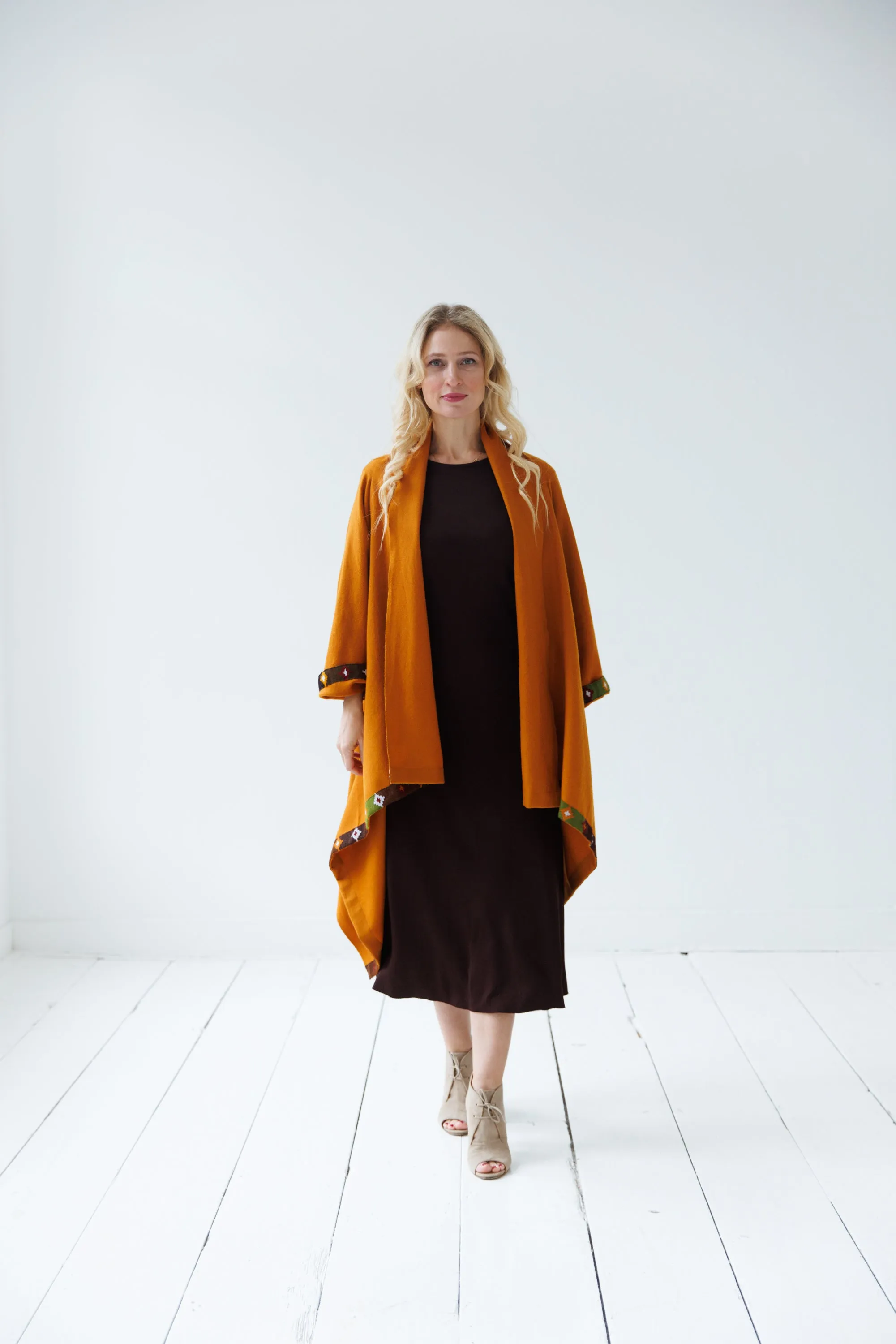 NEW! Wool Cape Coat Cocoon Mustard