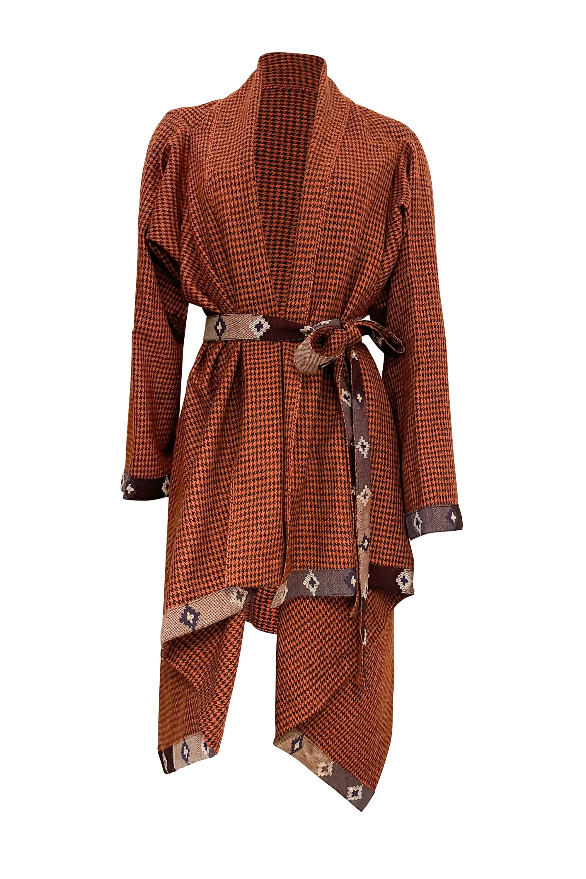 NEW! Wool Cape Coat Cocoon Rust Black