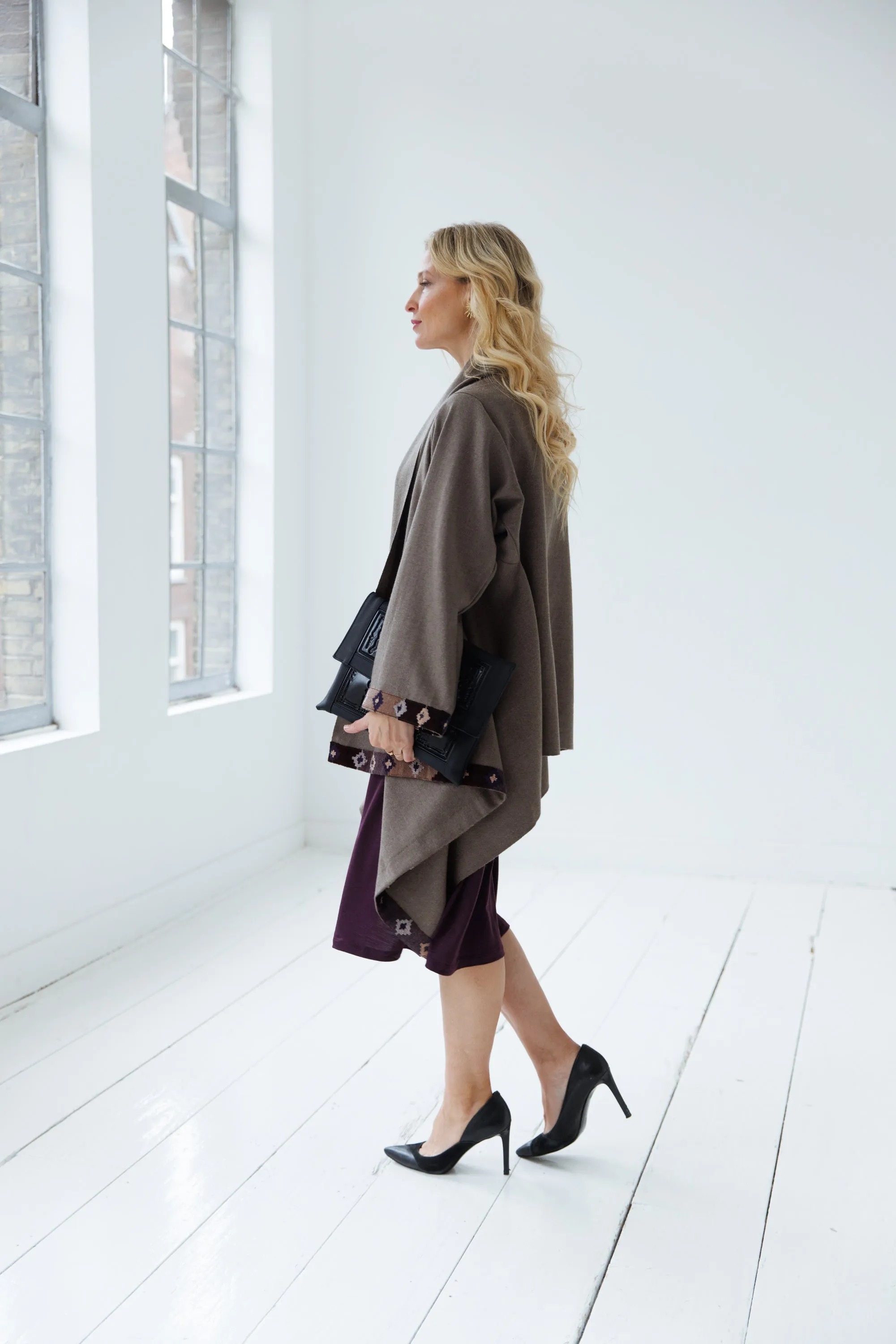 NEW! Wool Cape Coat Cocoon Taupe