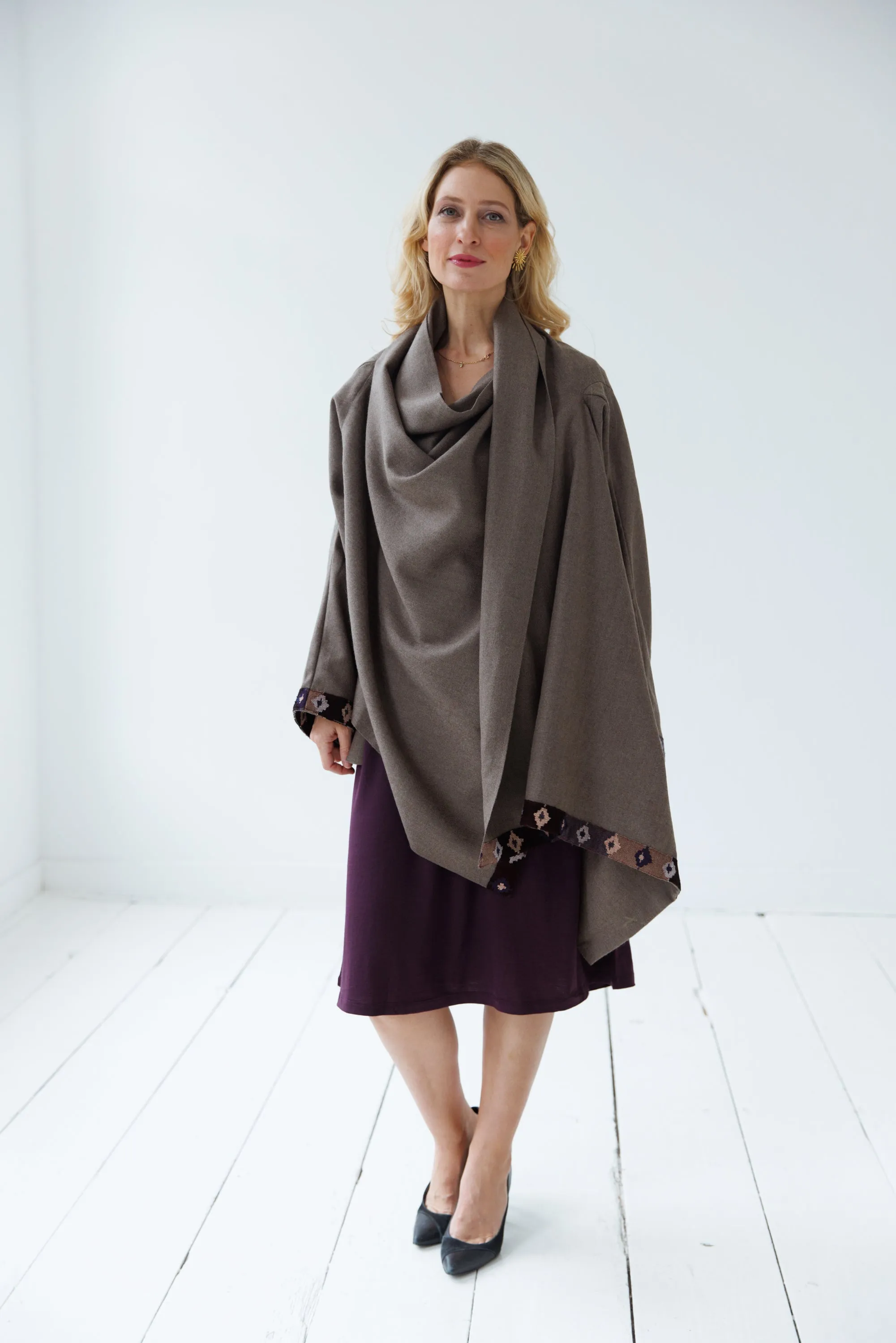 NEW! Wool Cape Coat Cocoon Taupe