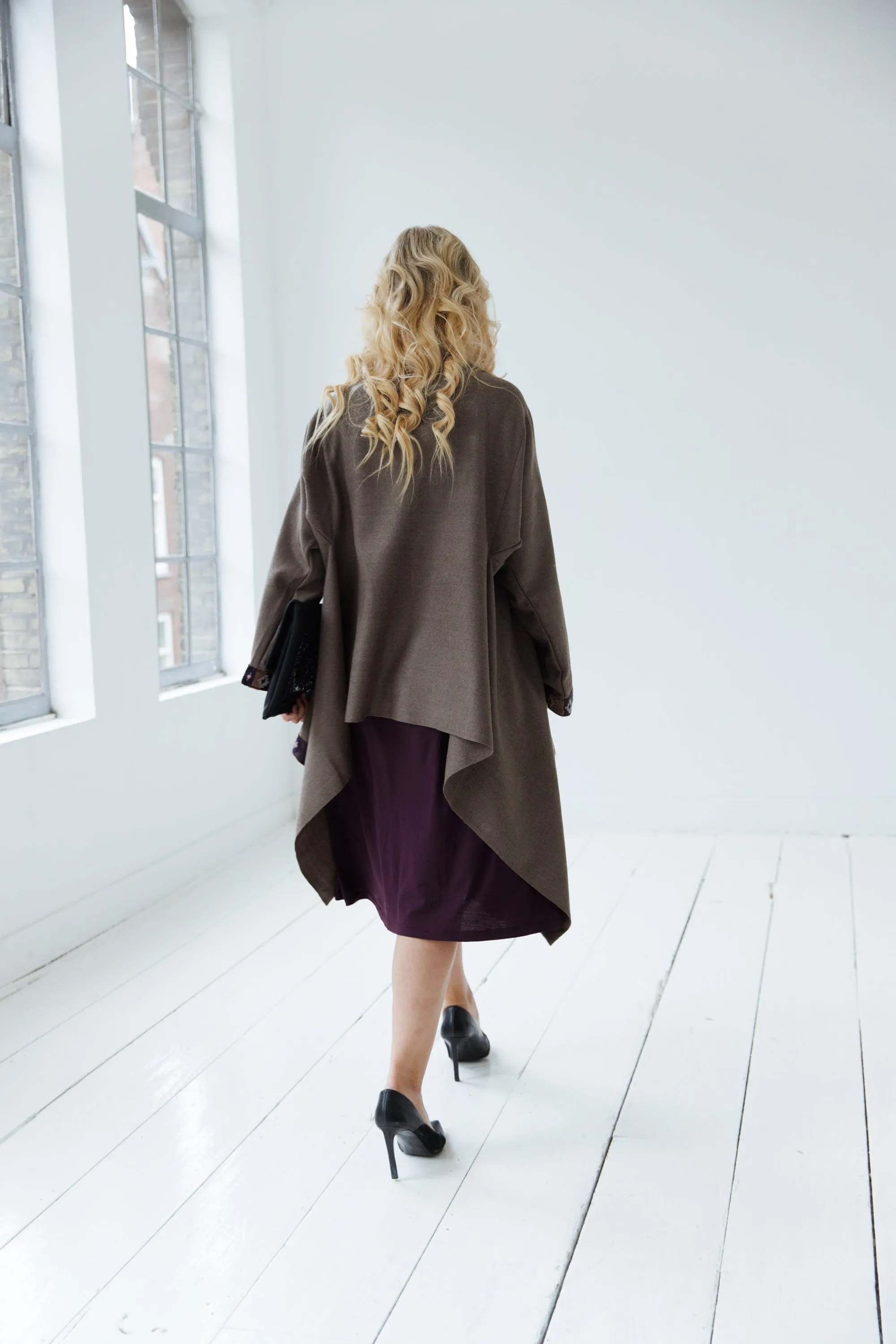 NEW! Wool Cape Coat Cocoon Taupe