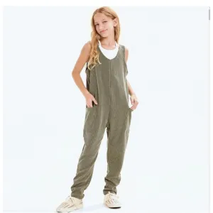 Olive Ribbed Sleeveless Jumpsuit