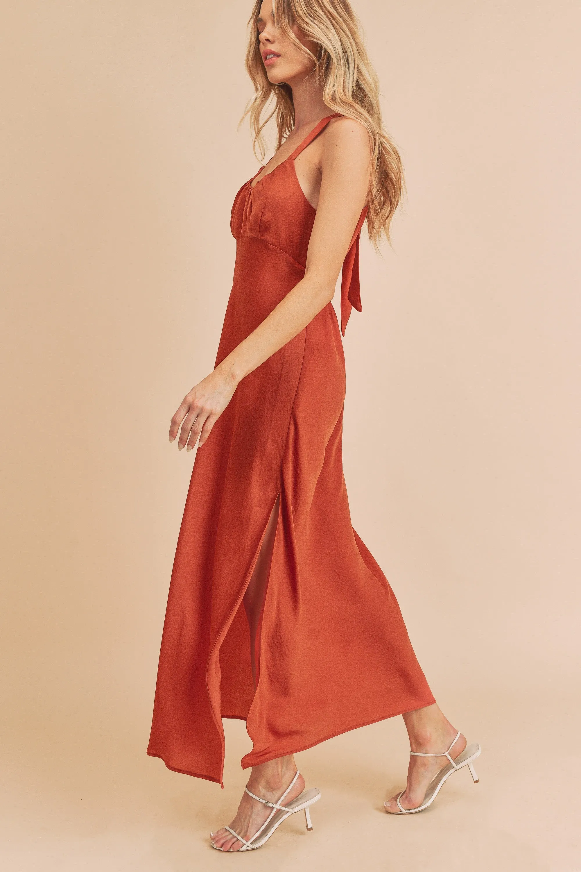 Open Tie-Back Empire Waist Maxi Dress