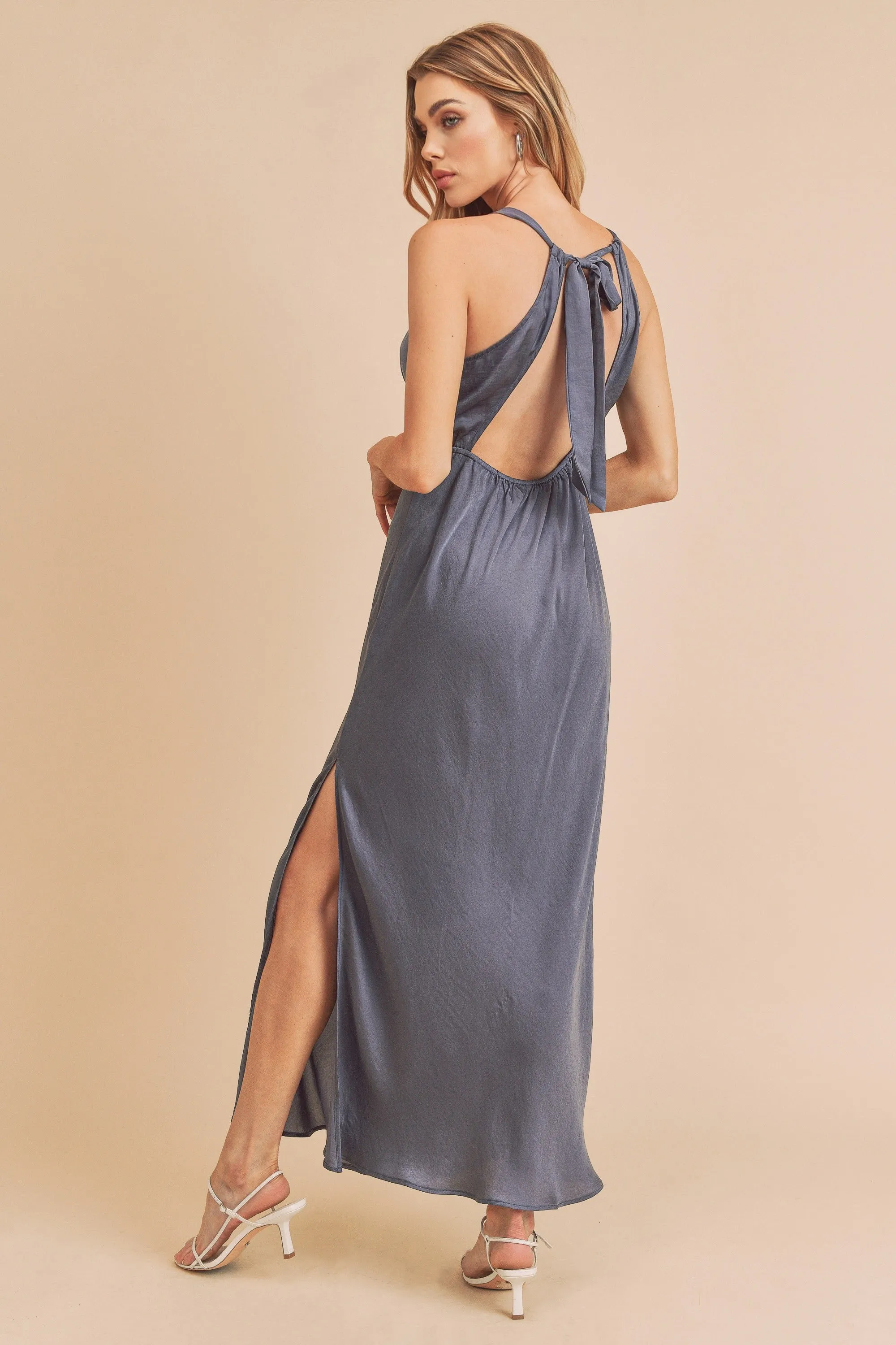 Open Tie-Back Empire Waist Maxi Dress