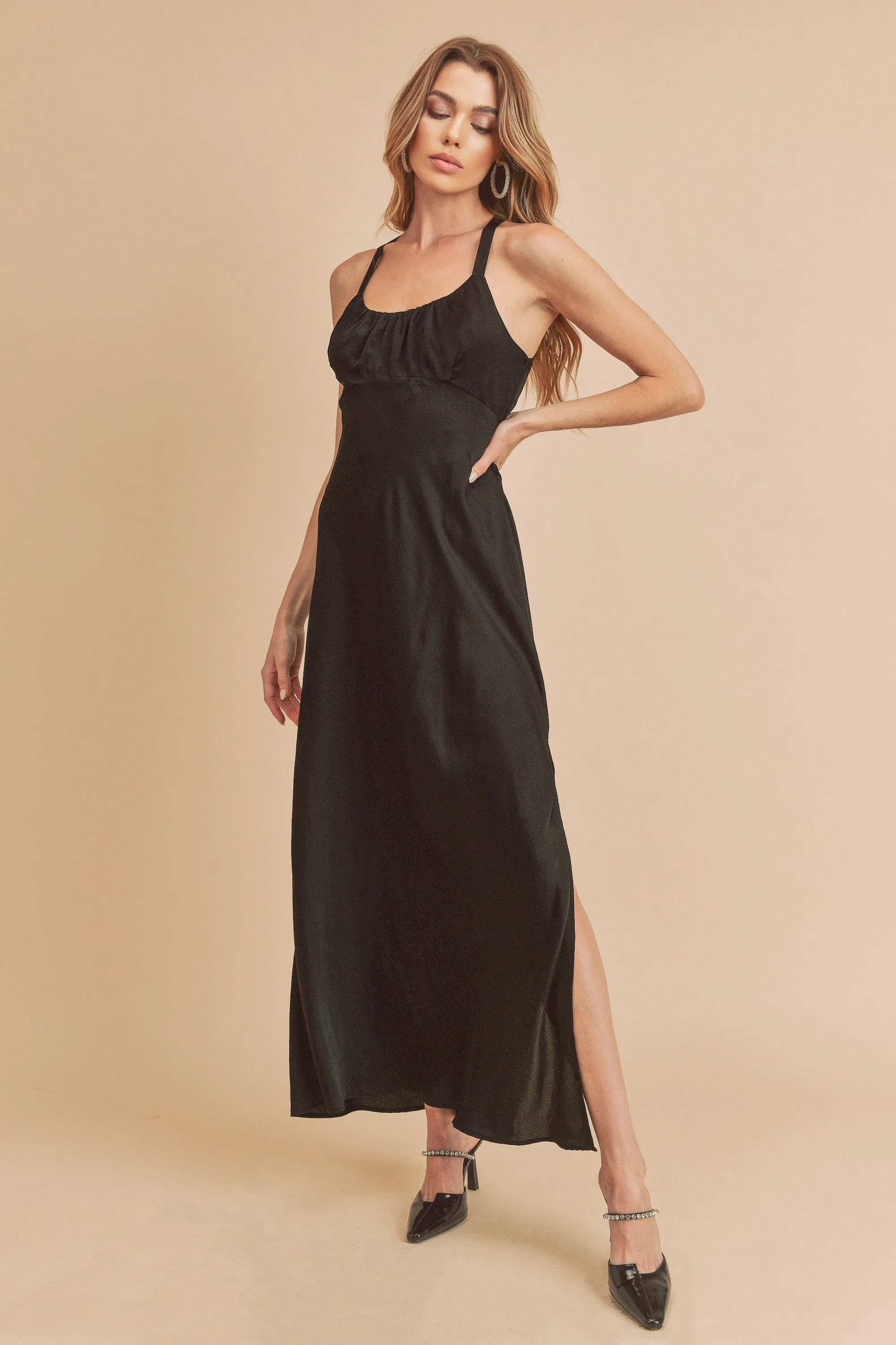 Open Tie-Back Empire Waist Maxi Dress