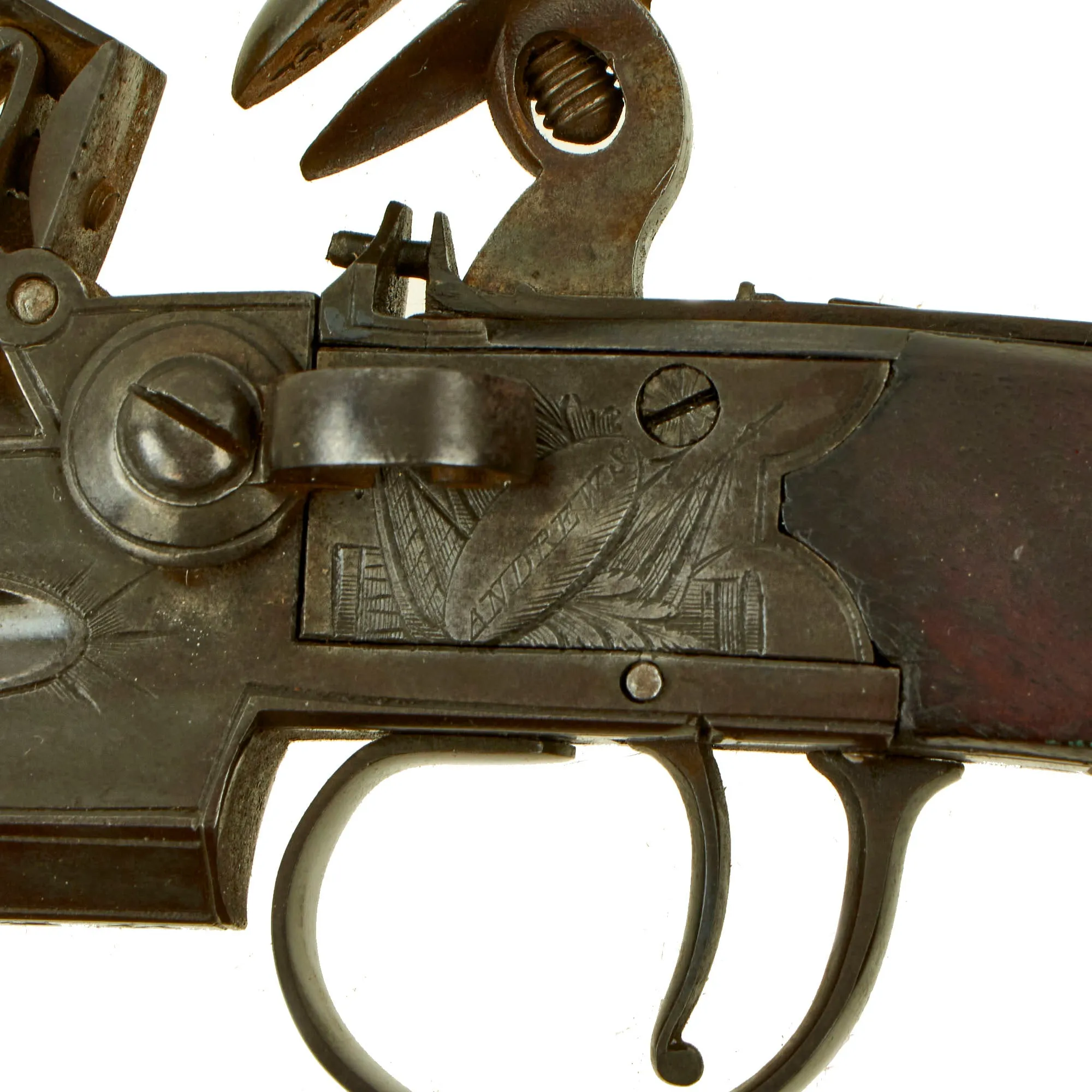 Original British Over & Under Flintlock Double Barrel Tap Action Pistol by Andrews of London c. 1800