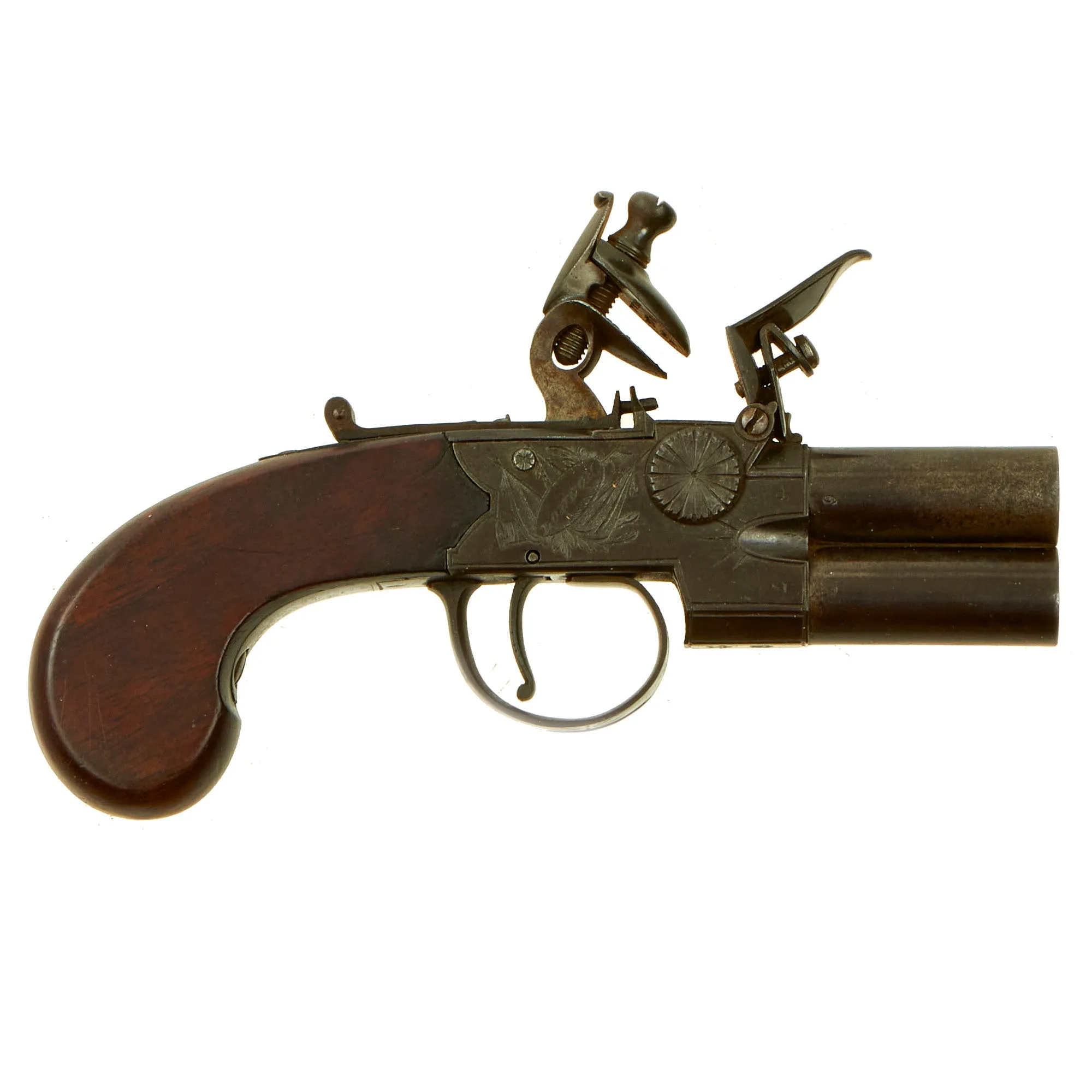 Original British Over & Under Flintlock Double Barrel Tap Action Pistol by Andrews of London c. 1800